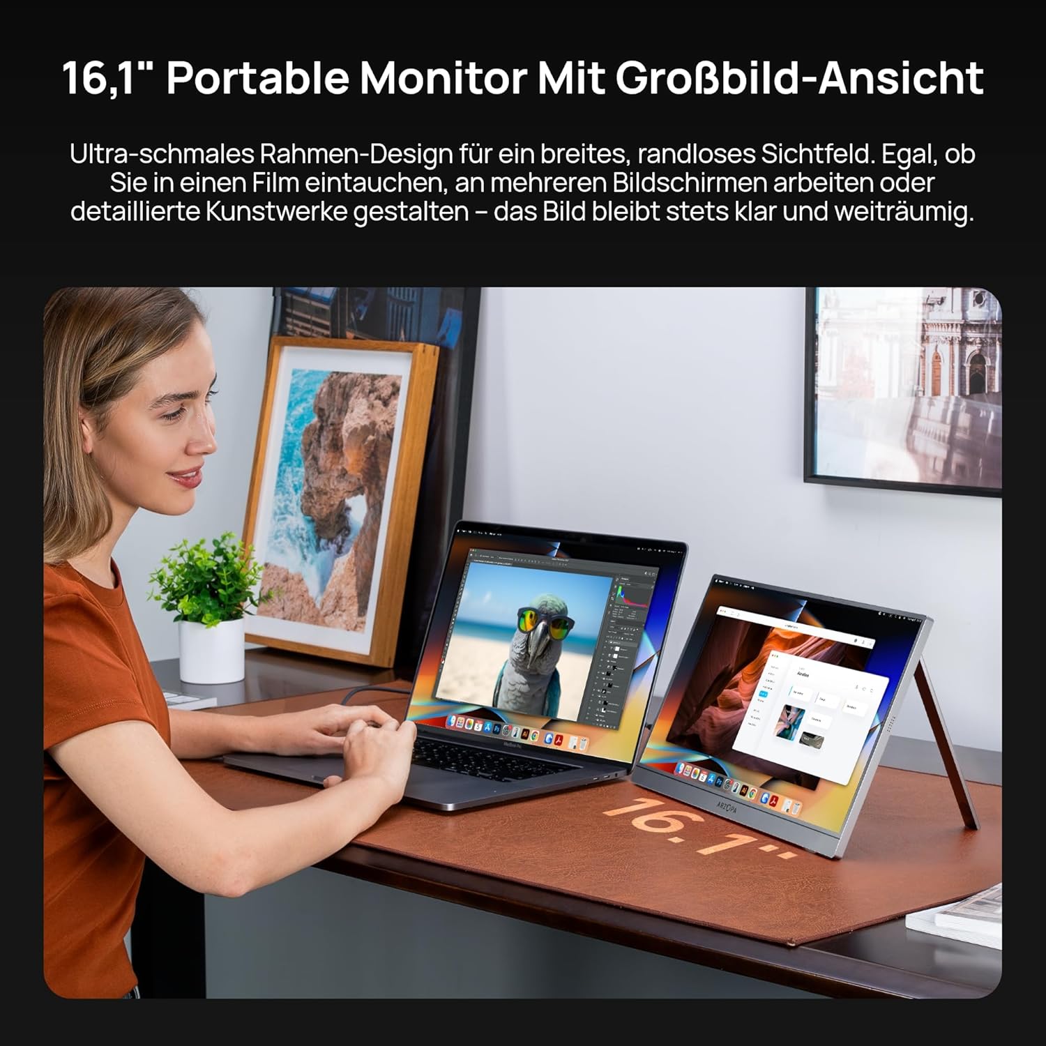 Thumbnail 1 de ARZOPA 16,1 Zoll Tragbarer Monitor – 100% sRGB, FHD, HDR, IPS, Space Grau