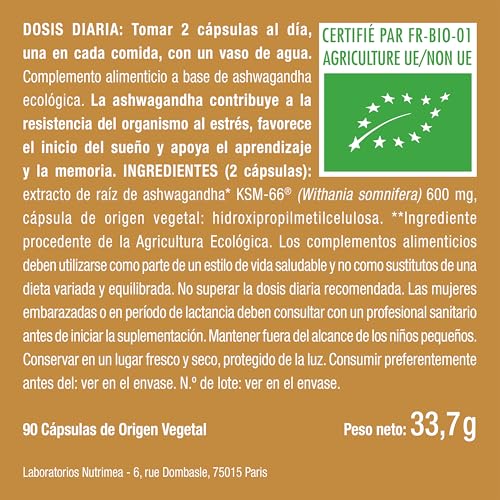 Thumbnail 8 de Ashwagandha KSM-66 ecológica 600 mg (5% withanólidos) — 90 cápsulas veganas de Nutrimea