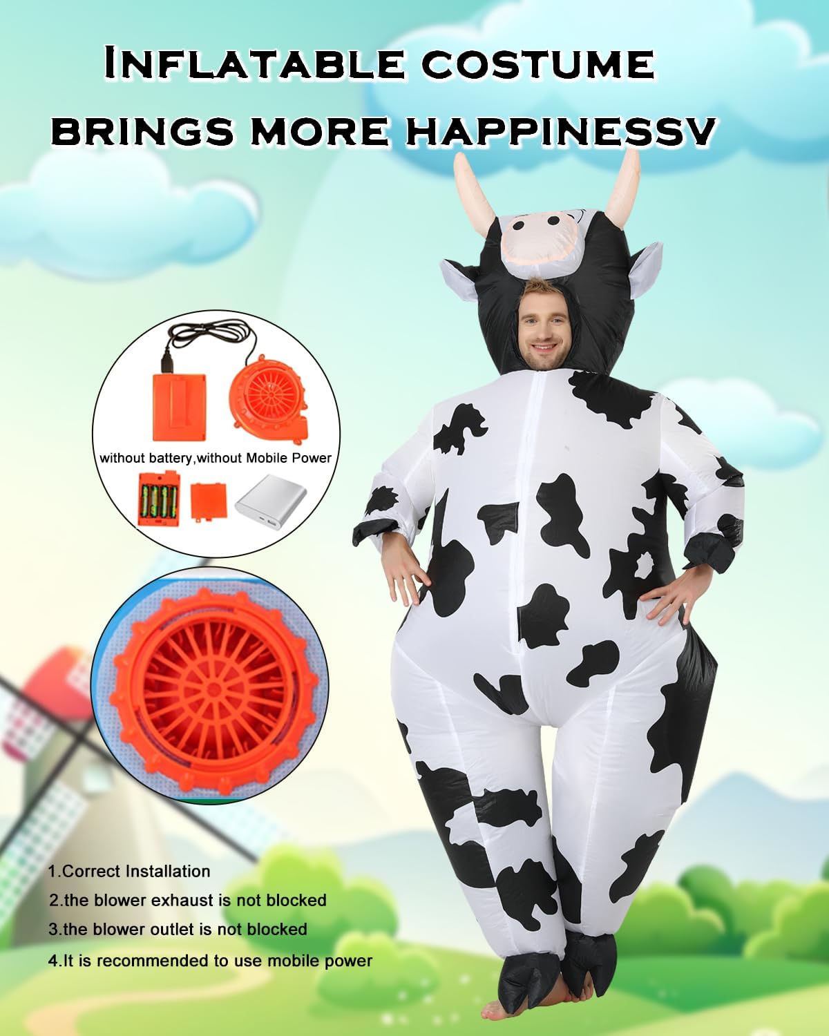 Thumbnail 4 de FXICH aufblasbares Kostüm für Erwachsene – Kuh-Kostüm (Halloween & Feiern) aus 100% Polyester