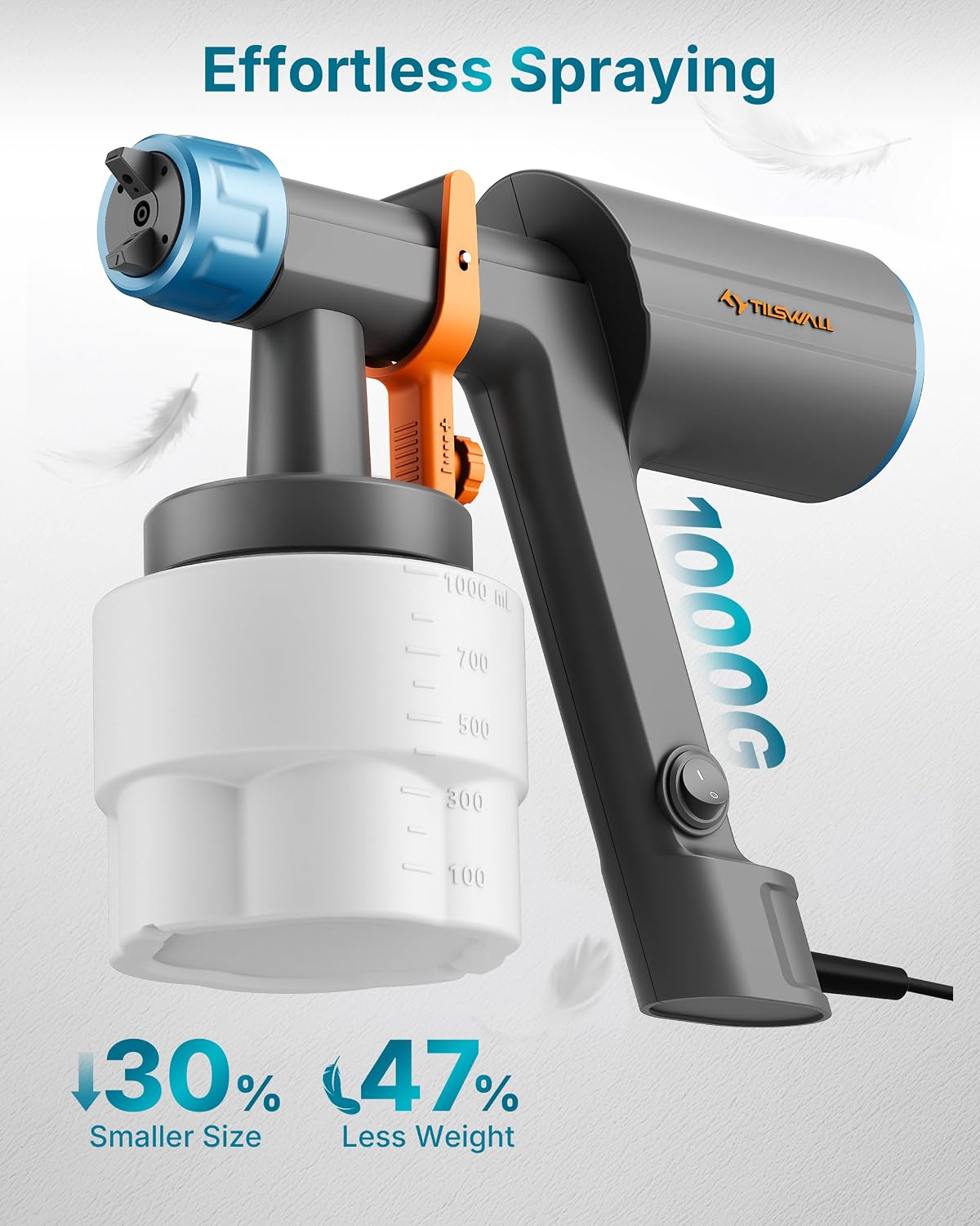 Thumbnail 3 de Tilswall Paint Sprayer 600W HVLP: 1000ml Capacity, 3 Nozzles & 3 Patterns