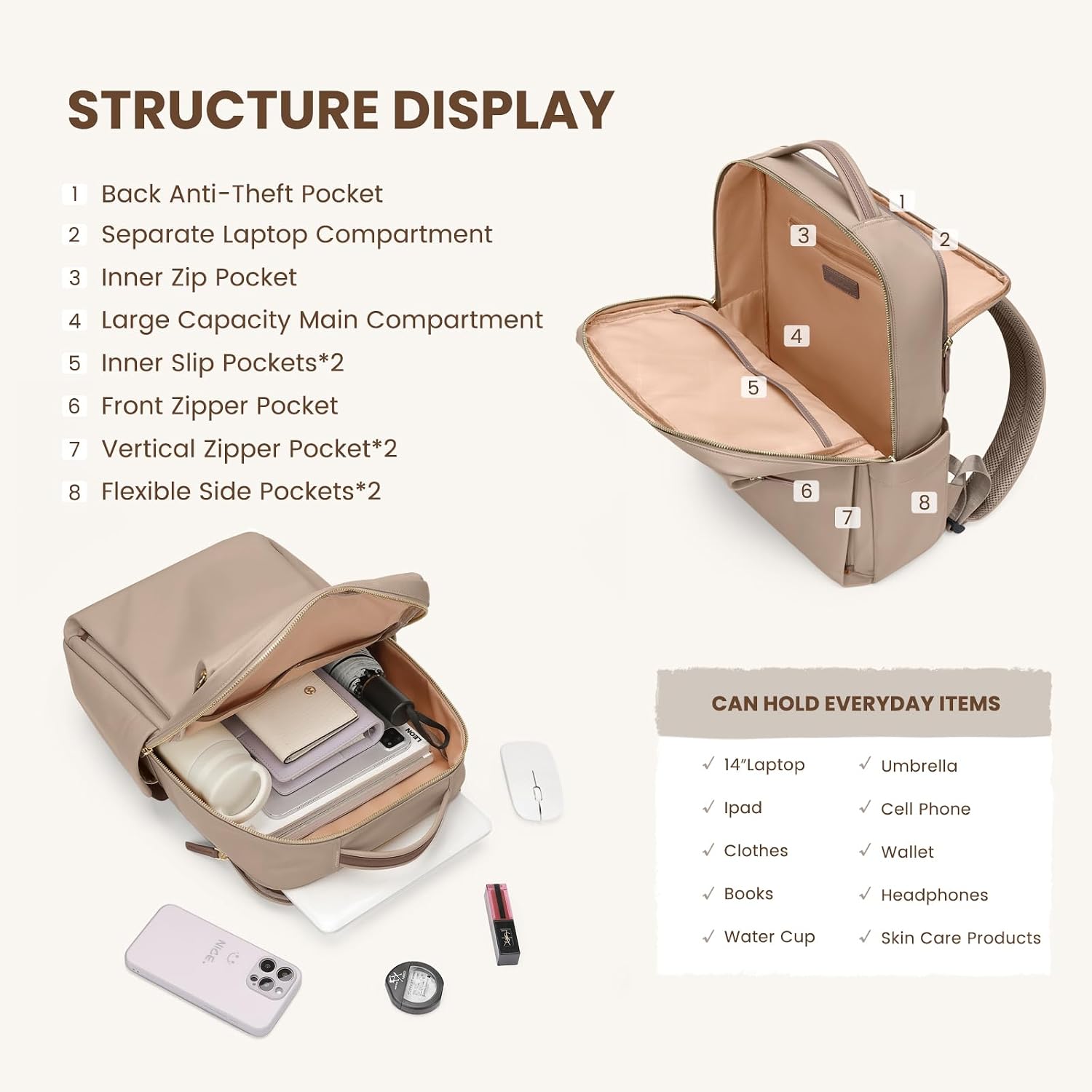 Detalle de GOLF QUALITY 16-Inch Laptop Backpack for Work and Everyday Use