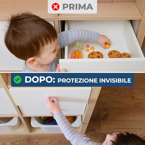 Detalle de Hoffenbach Blocca Cassetti per Bambini, 12 Serrature + 3 Chiavi – Chiusura magnetica invisibile, Bianco