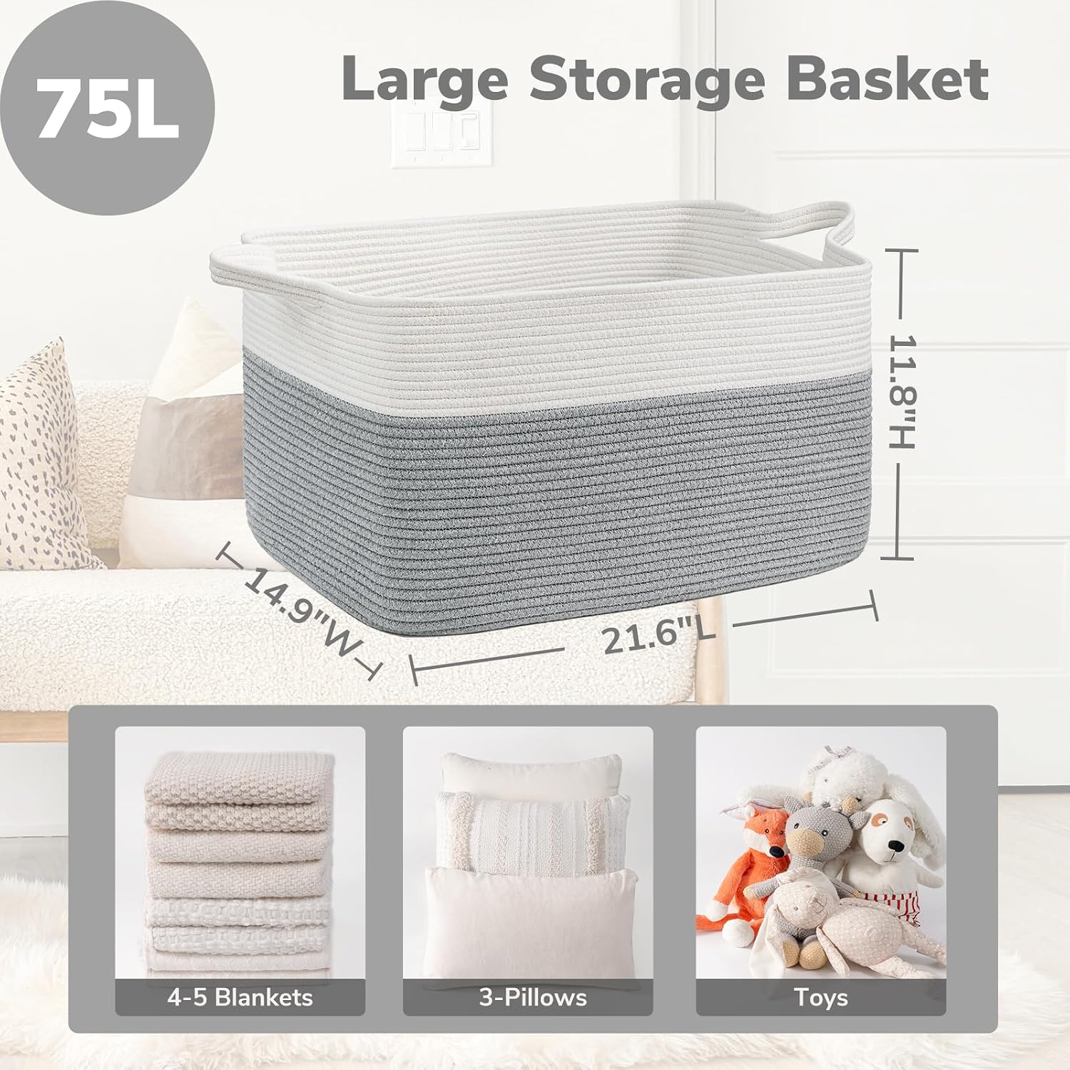 Detalle de Goodpick Woven Rope Storage Basket Cotton Rope