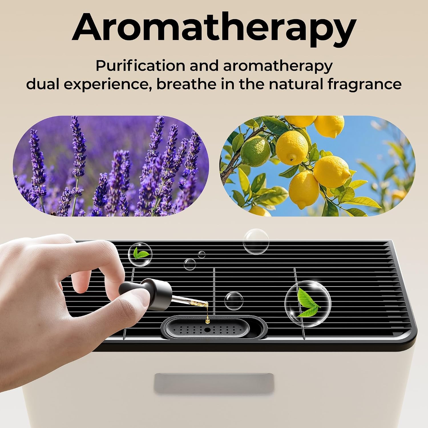 Detalle de EVALIT ET066 Air Purifier for Large Rooms (Up to 2200 sq ft) with Pet Mode, Washable HEPA Filter, Aromatherapy Slot, Ivory