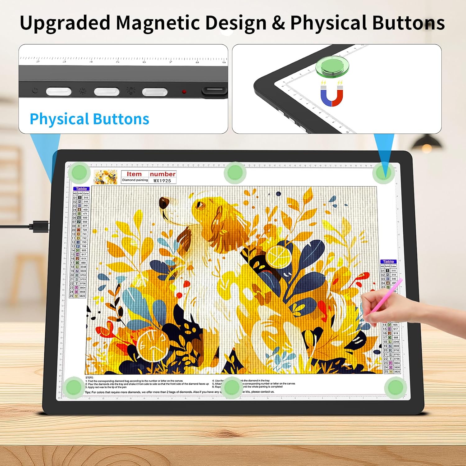 Detalle de TOHETO A2 Light Pad 25.2"x18.4" Magnetic LED Light Board for Diamond Painting & Tracing