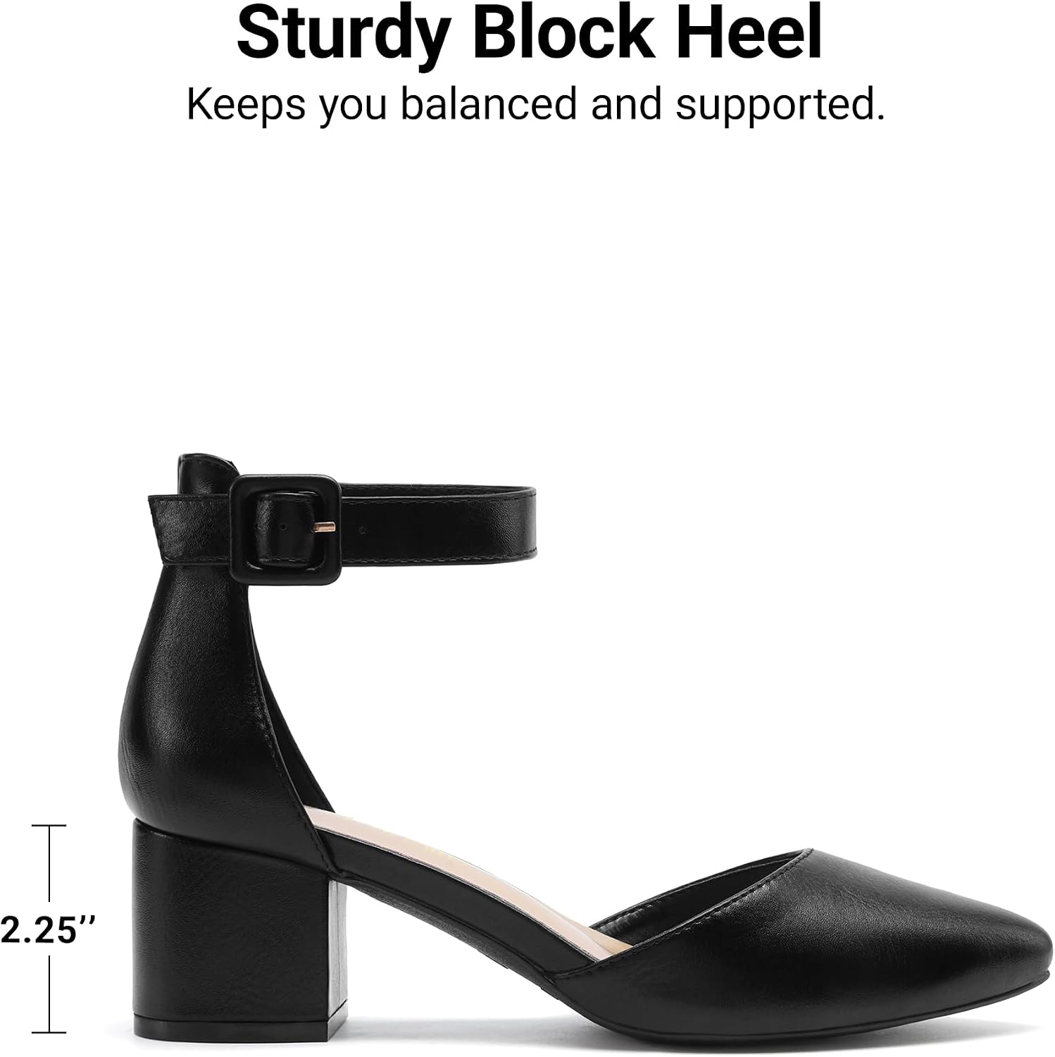 Detalle de DREAM PAIRS ANNEE pointed-toe low chunky heel pump shoes with adjustable buckle