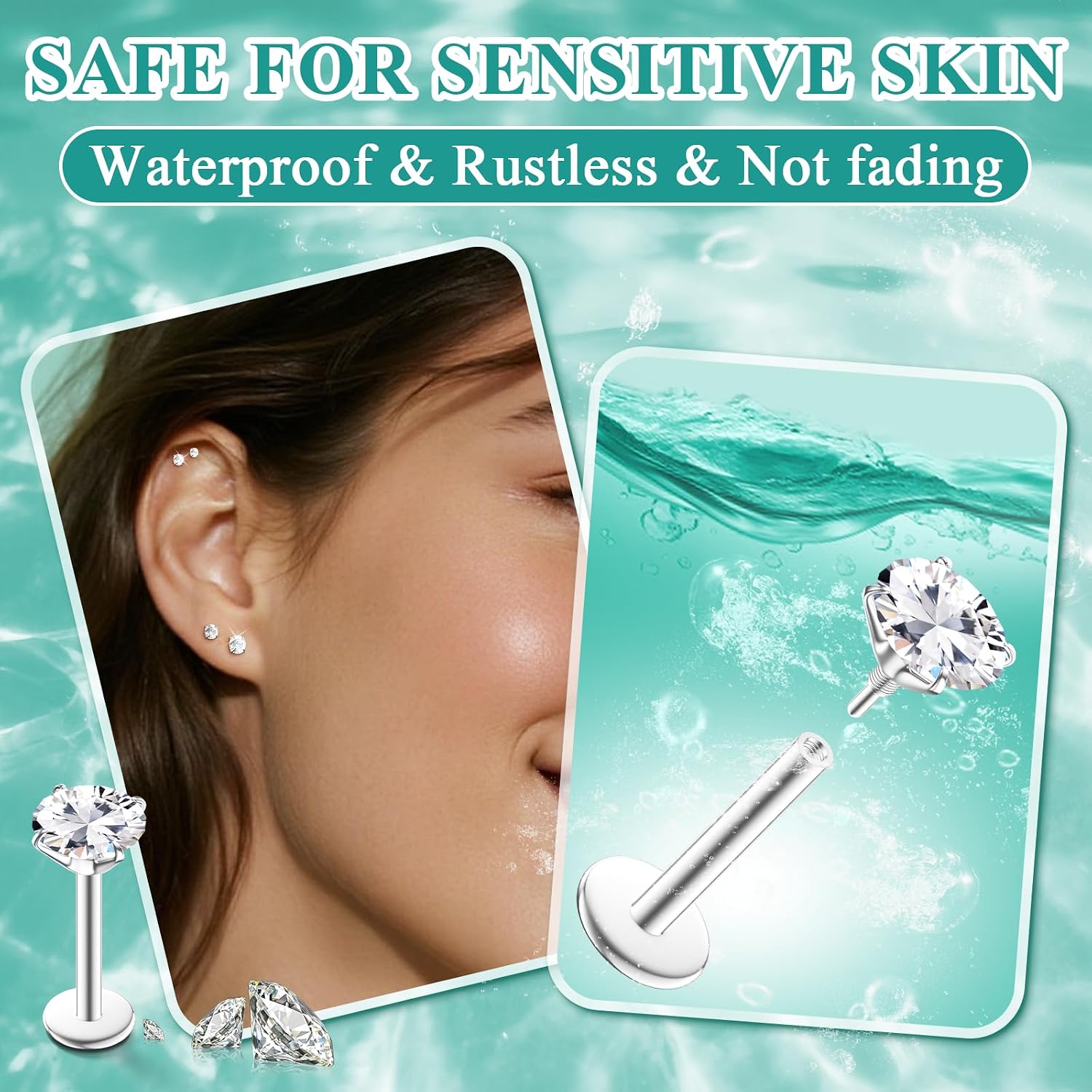 Detalle de Flat Back Stud Earrings in 316L Surgical Steel