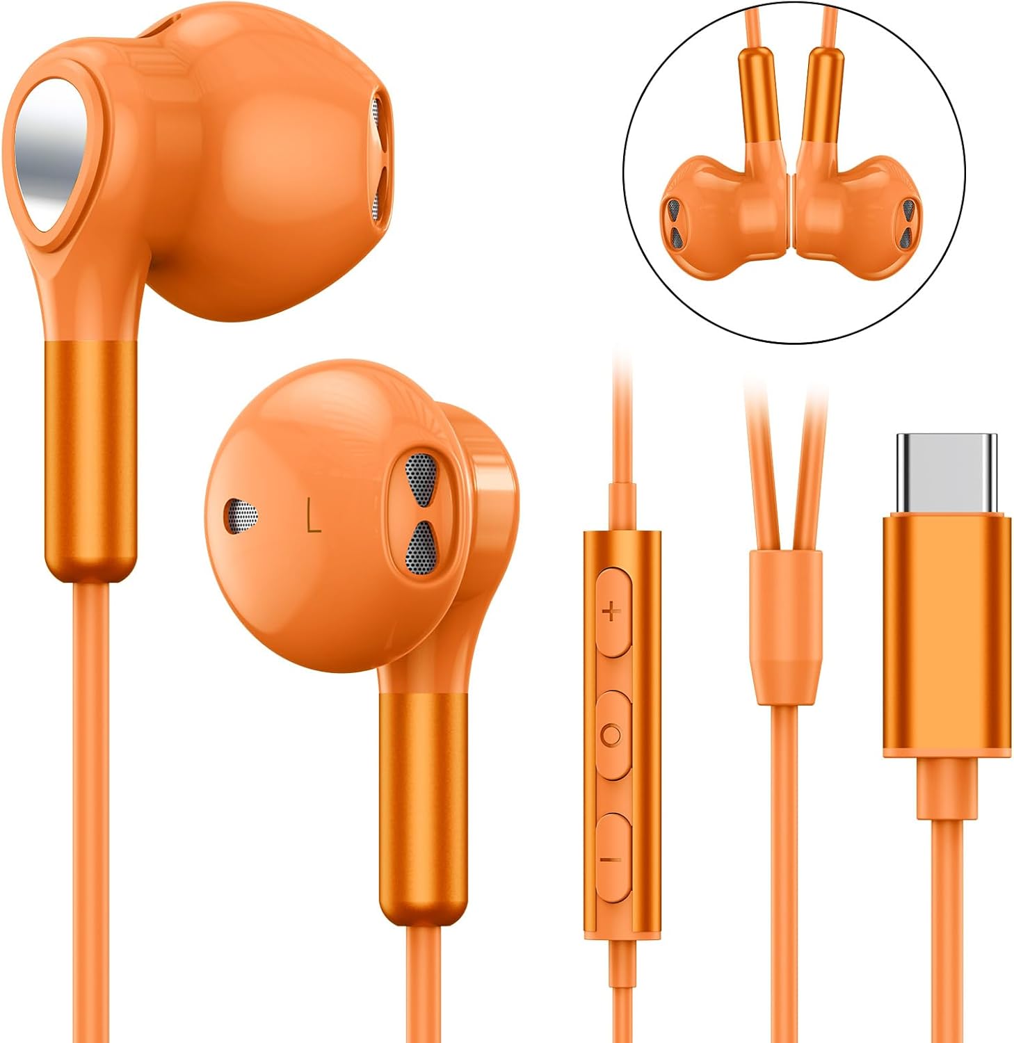 Detalle de BENEWY USB‑C-Kopfhörer mit Mikrofon und Lautstärkeregler – kabelgebunden für Samsung Galaxy & iPhone (USB‑C)