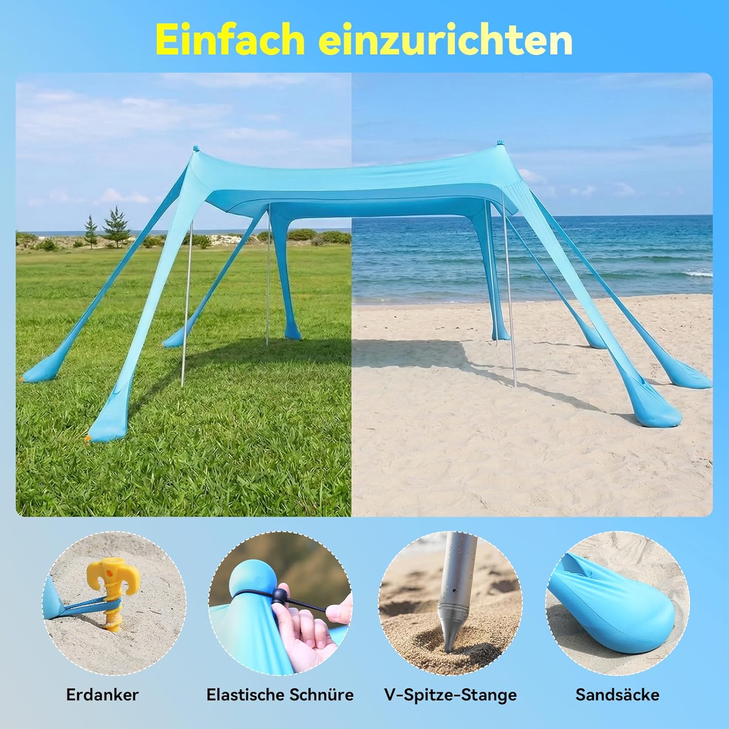 Thumbnail 3 de Purebox Strandzelt Strand Sonnensegel mit UPF 50+ – 10x10 ft, schneller Aufbau, inkl. 8 Sandsäcken