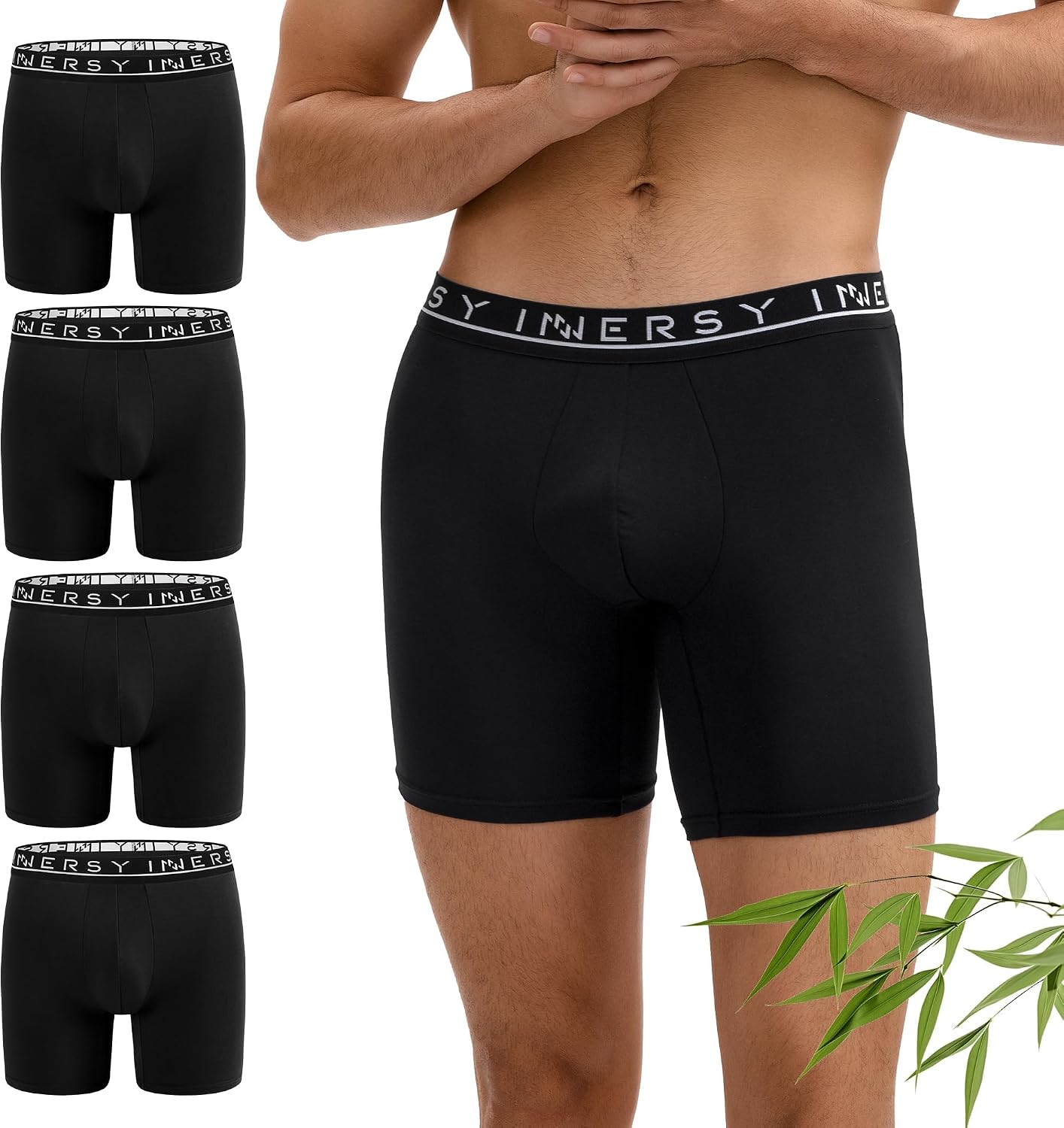 Detalle de INNERSY boxershorts i bambu för herr, 4-pack luftiga sportunderkläder