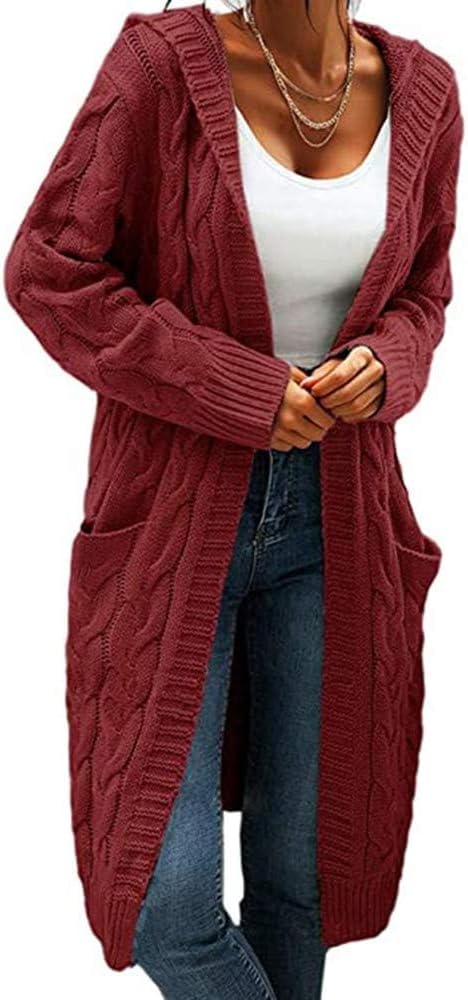 Detalle de GeGekoko Strickjacke Damen mit Kapuze – Grobstrickcardigan mit Taschen, lose Passform