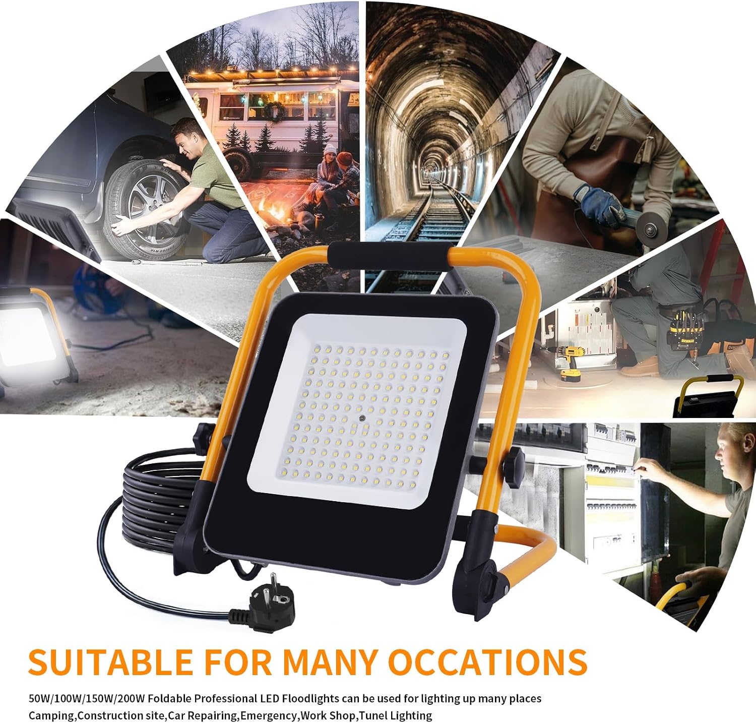 Thumbnail 5 de Fosingut Appliques de Projecteur 150W LED-byggspotlight, vikbart stativ och IP66