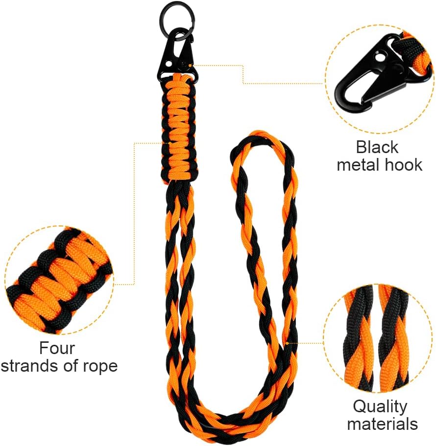 Thumbnail 2 de Vicloon Paracord lanyard neck strap with metal key rings and phone ring (Orange Black)
