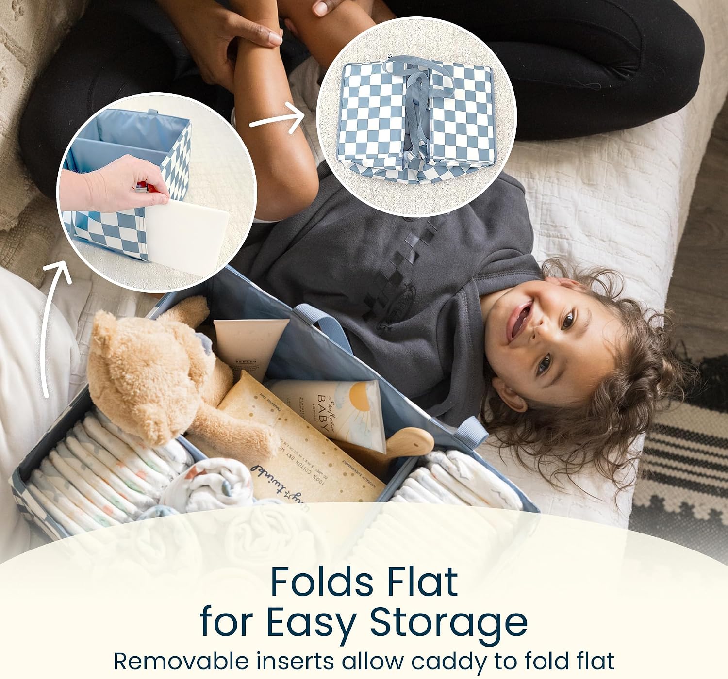 Thumbnail 2 de Tiny Twinkle CO Diaper Caddy Organizer, Foldable Waterproof Polyester, Blue Checkers