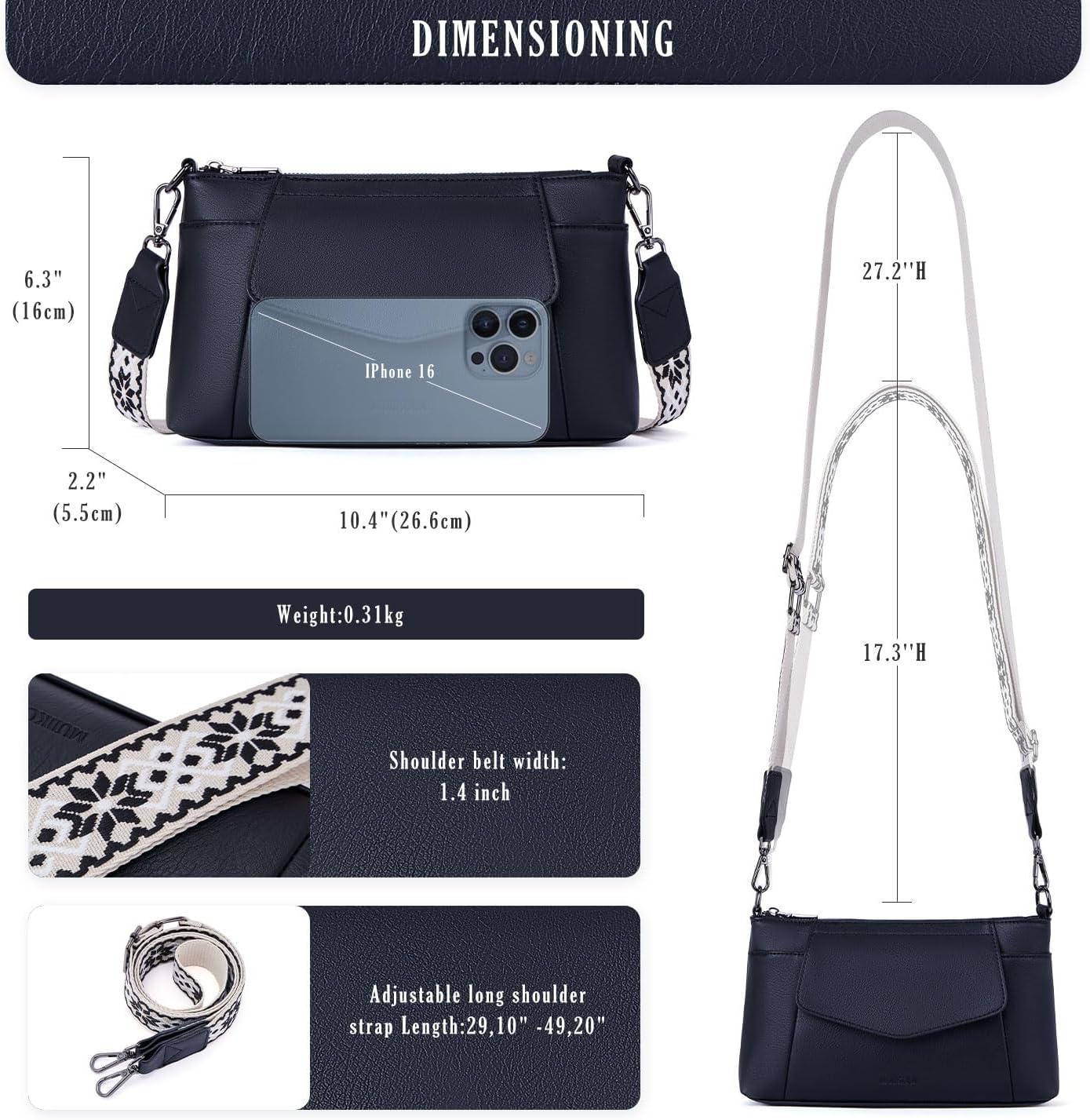 Detalle 2 de MUIIKOLA Crossbody Bag Small PU Leather 1 Strap