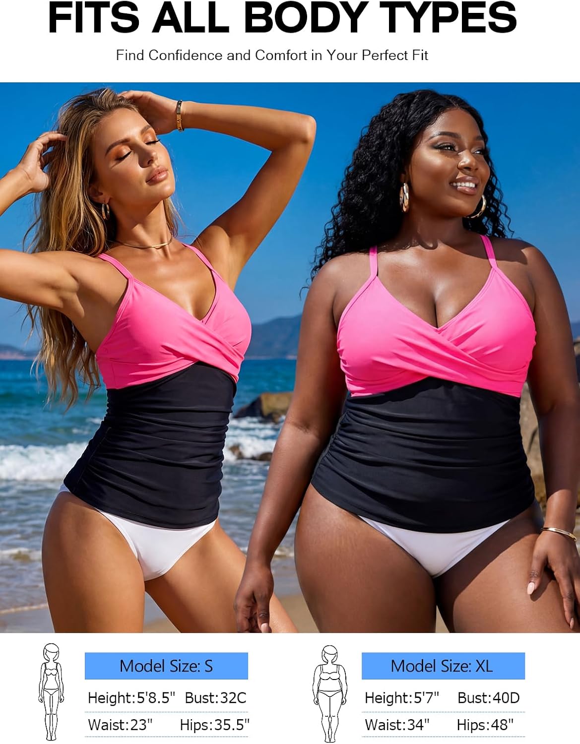 Thumbnail 3 de RELELCIGA Women’s Tankini Top V Neck Ruched Tummy Control Bathing Suit Top