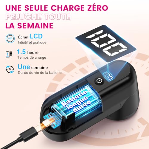 Detalle de Ziitty Rasoir anti-bouloches électrique, écran LCD, 3 vitesses, 6 lames, noir