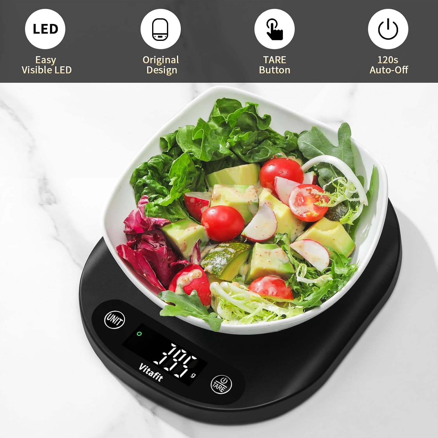 Detalle de Vitafit VT708 Digital Kitchen Scale, 33 lb/15 kg, 1 g, LED Display
