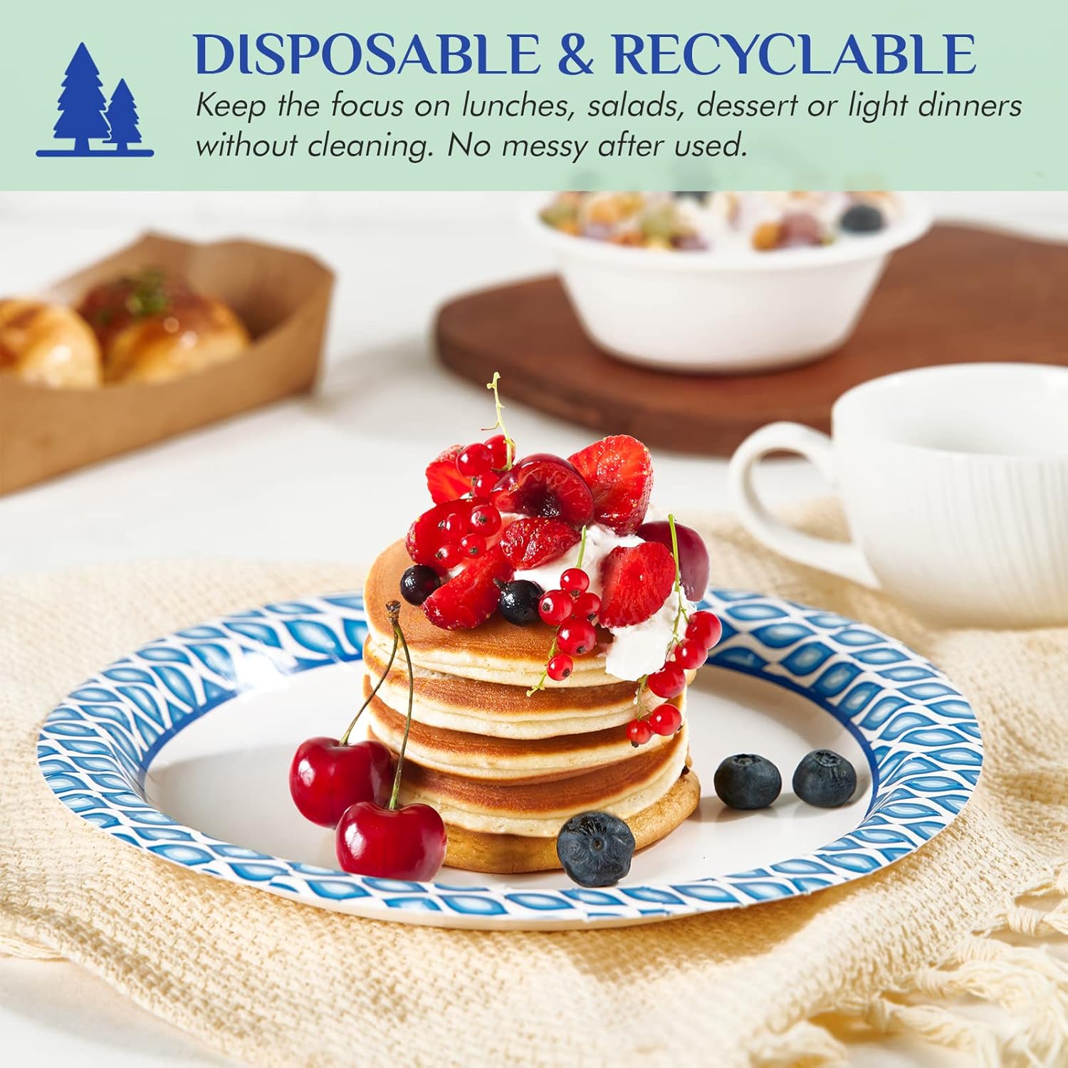 Thumbnail 4 de MUCHII 8.375-Inch Disposable Paper Plates (300 Count) — Printed, Soak- and Cut-Resistant