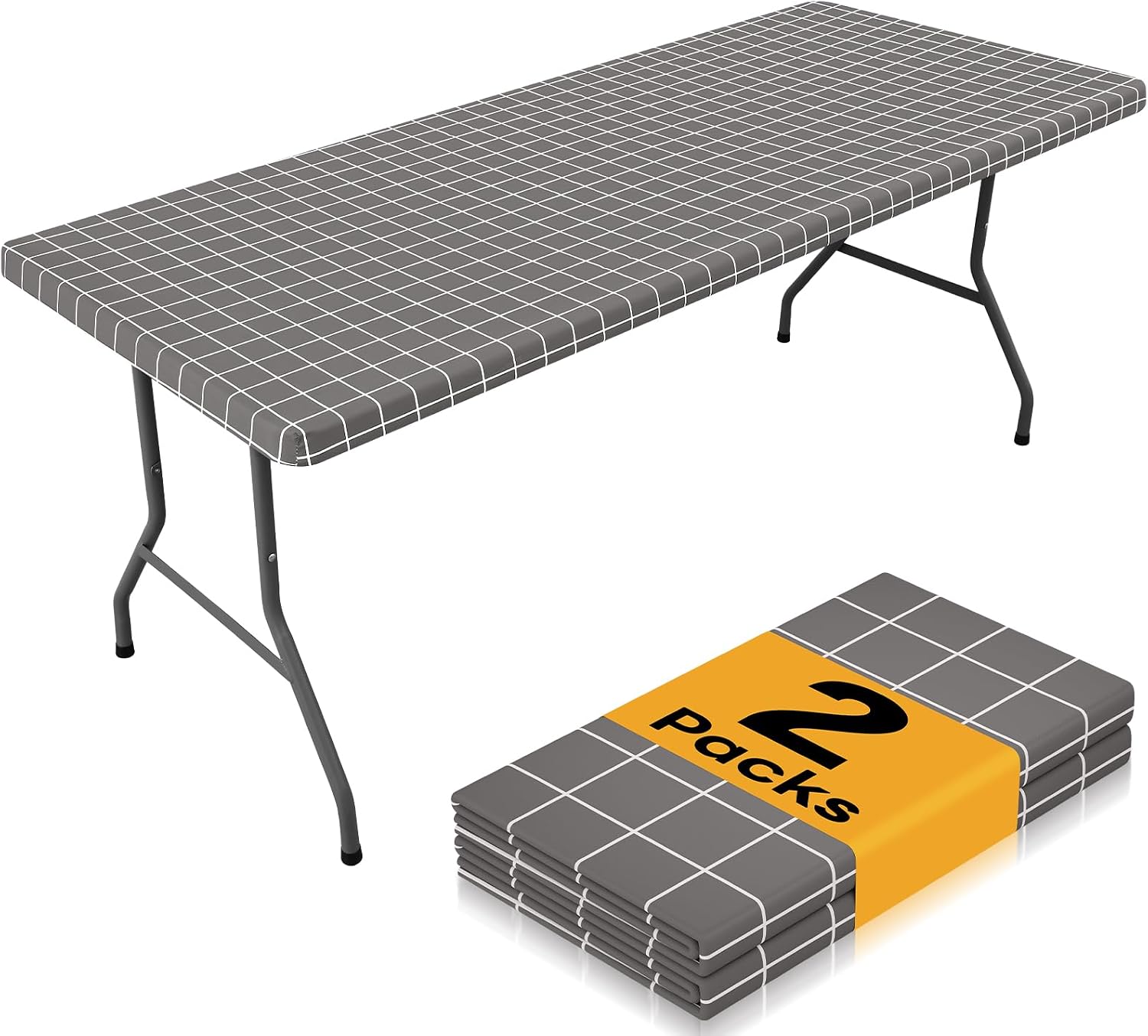 Detalle de Smiry 2 Pack 6 Foot Rectangle Table Cloths – Waterproof, Elastic Fitted, Grey & White (30"x72")