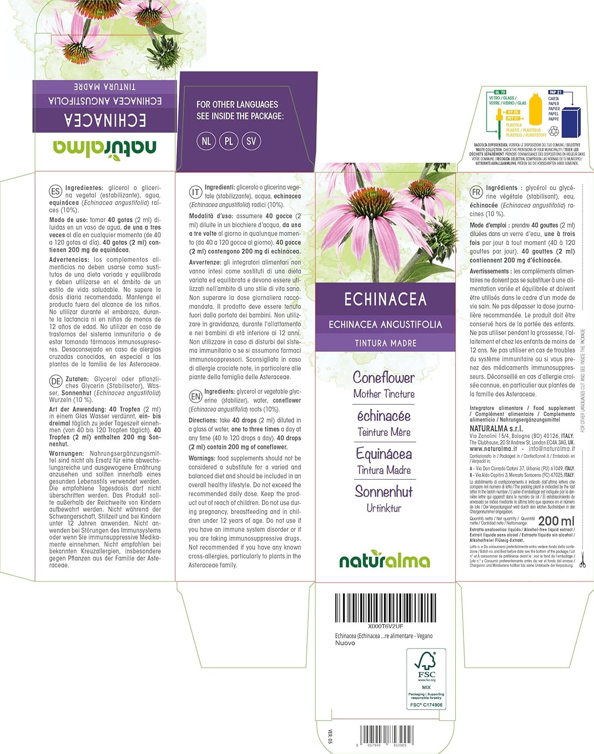 Thumbnail 1 de Echinacea angustifolia radici Tintura Madre analcoolica Naturalma 200 ml — gocce concentrate 1:10, Vegano, Made in Italy
