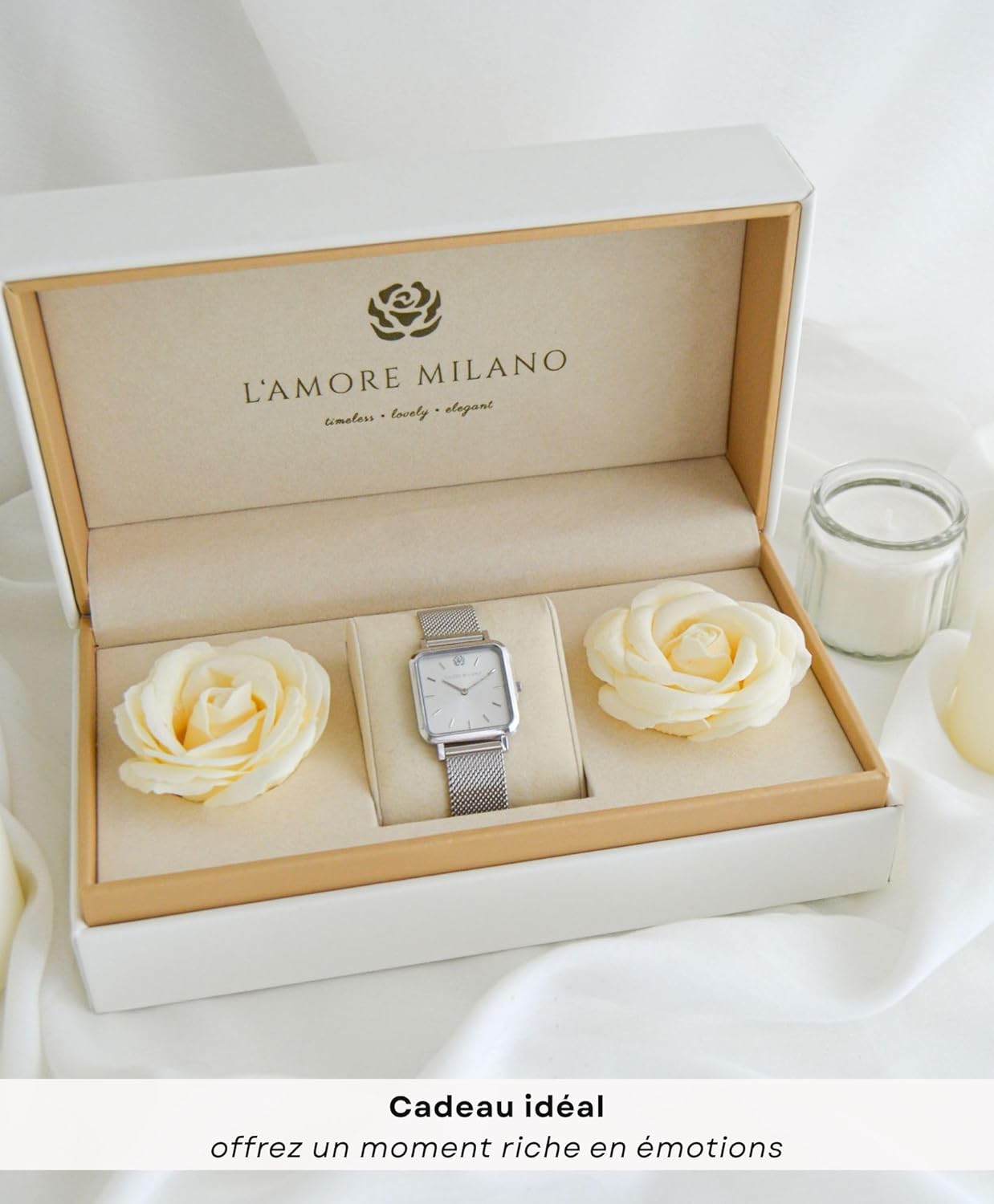 Thumbnail 4 de L'Amore Milano Montre Femme – Coffret Cadeau Rose Éternelle, design carré en inox