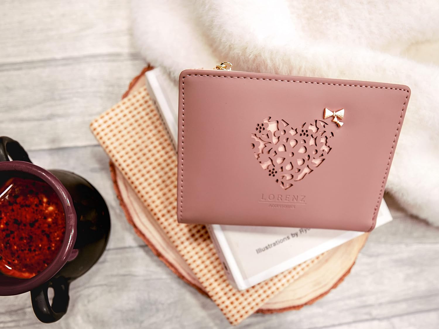 Thumbnail 6 de Woodland Leathers women’s RFID wallet with decorative heart pattern (dusky pink)