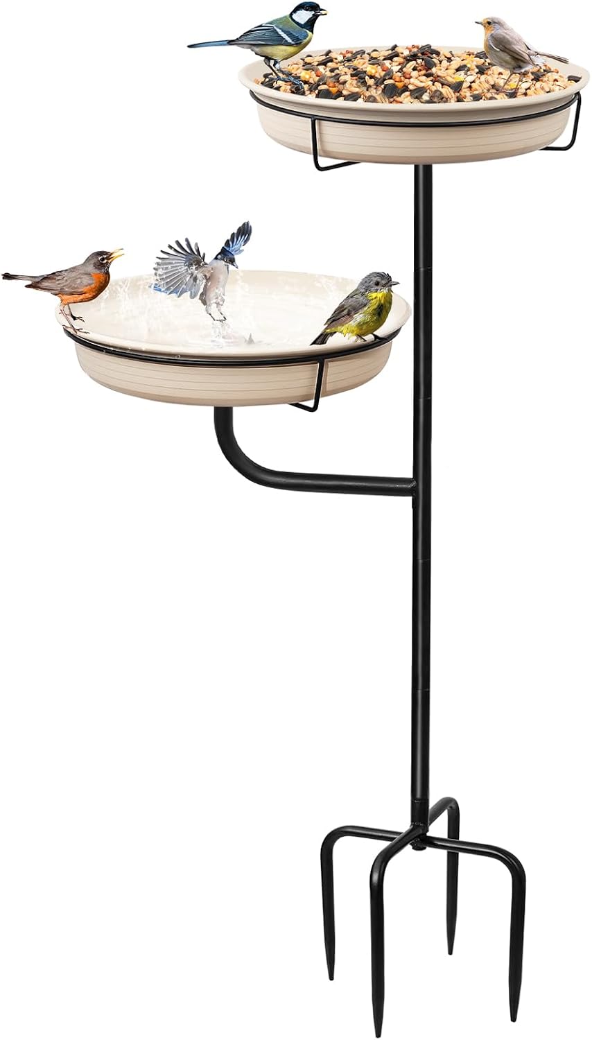 Detalle de YALINKA US-QY20230812-01 Freestanding Bird Bath and Feeder, White