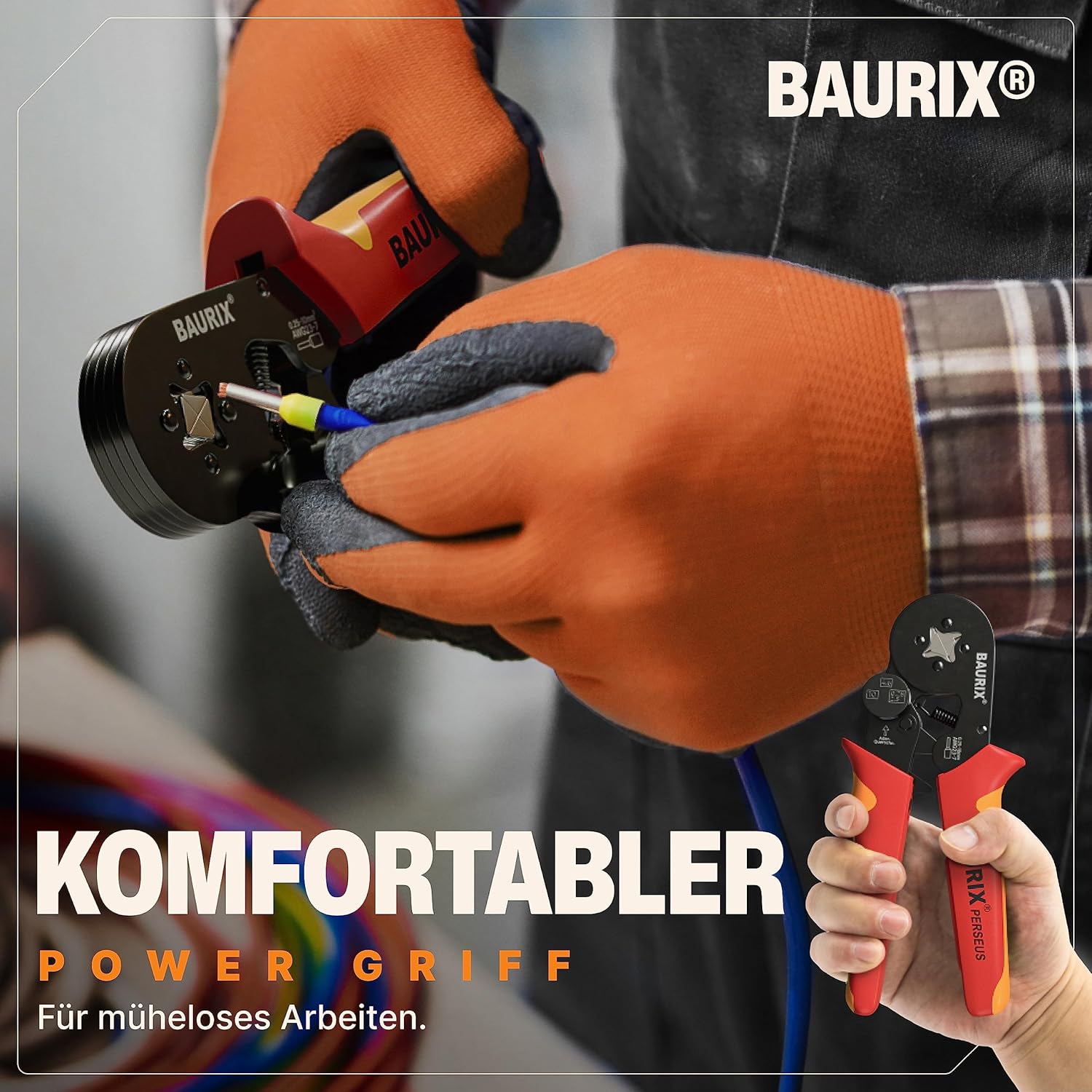 Thumbnail 5 de BAURIX Crimpzange mit 2000 Aderendhülsen Set – Ergonomische Aderendhülsenzange mit Kraftregler für 0,25–10 mm² (PERSEUS 4-Kant)
