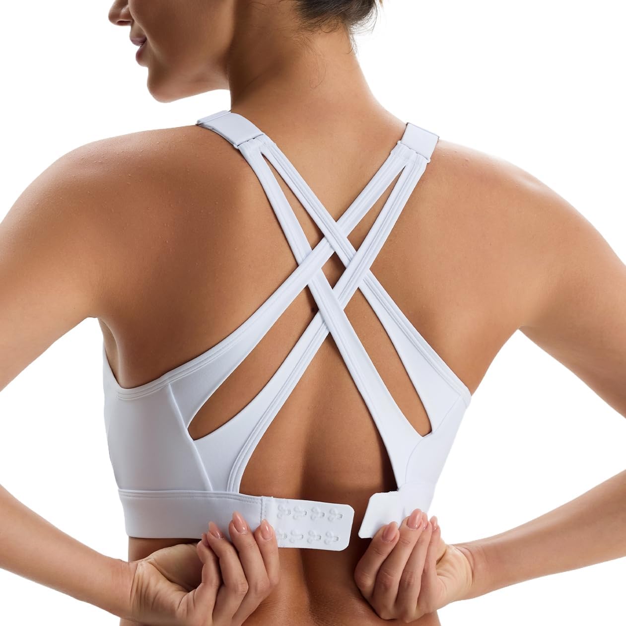 Detalle de BYAWAY High Impact Sports Bra with Molded Cups, Adjustable Straps and Hook Closure