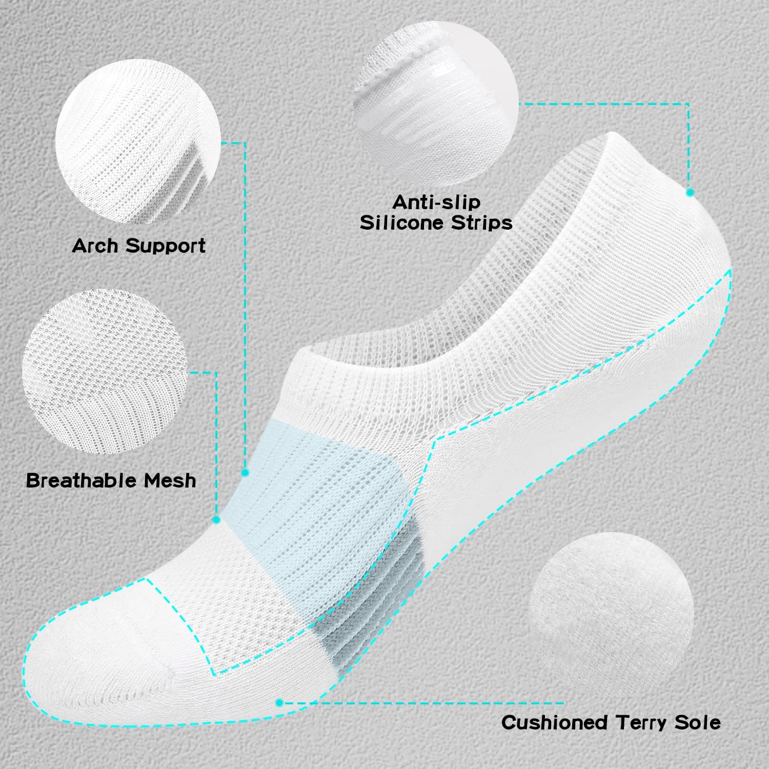 Thumbnail 2 de Blu Ninfee Trainer Ankle Socks for Women (6 Pairs) – Cushioned No Show Running & Gym Socks