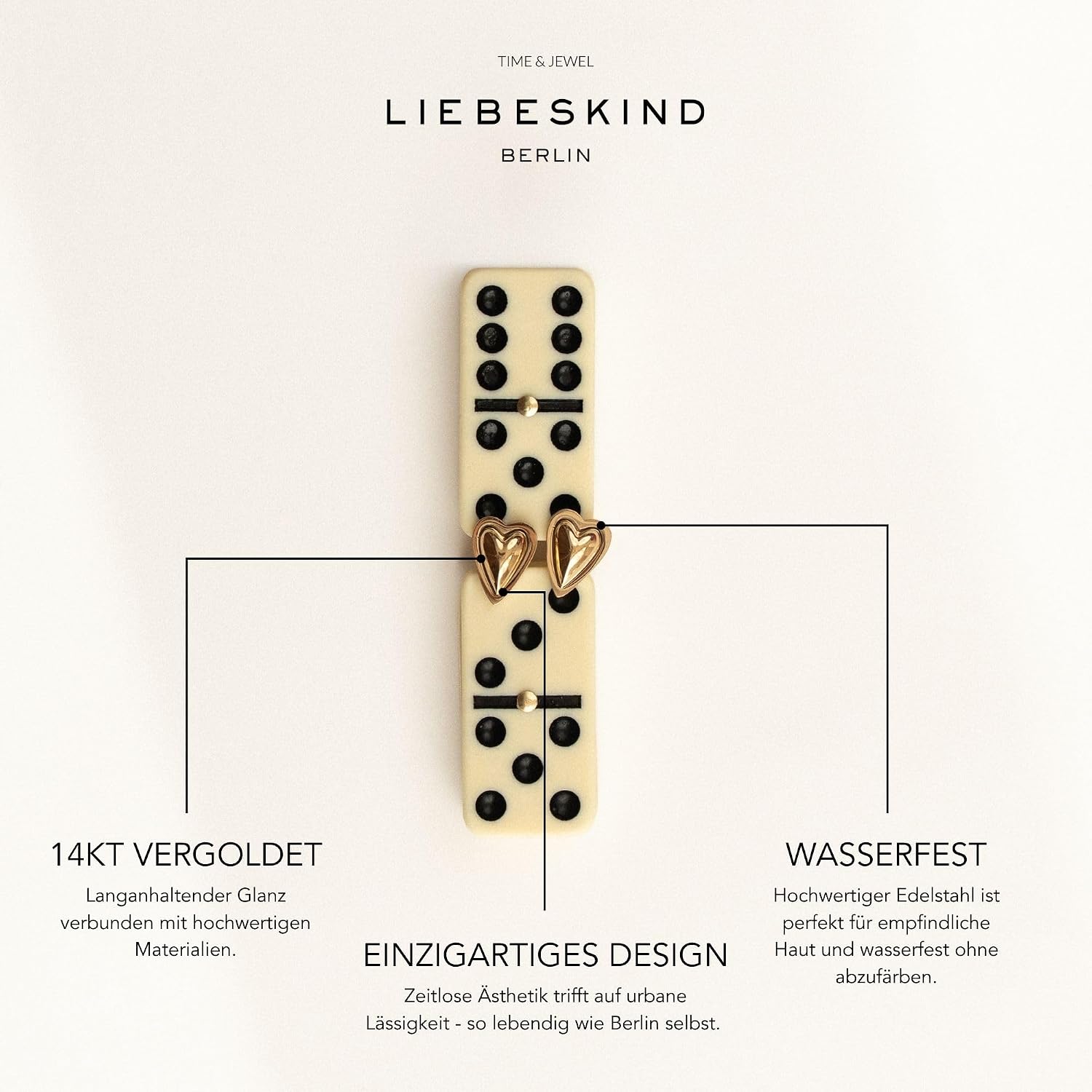 Detalle de LIEBESKIND BERLIN Damen Ohrstecker Basic – Edelstahl rosévergoldet, 7 mm, mattierte & polierte Oberflächen