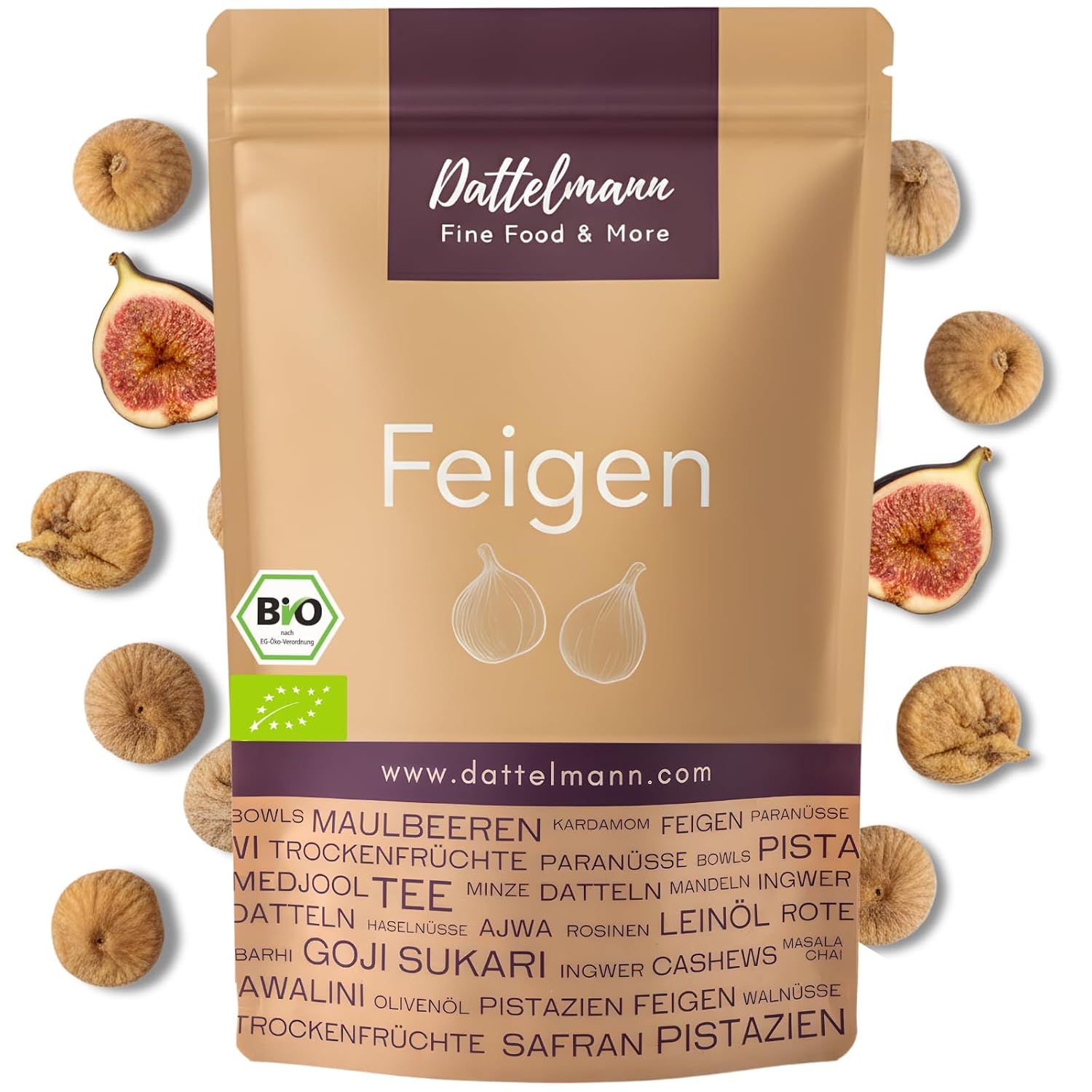 DATTELMANN® Bio Feigen Getrocknet 500g – Ungesüßt, Ungeswefelt, ballaststoffreich