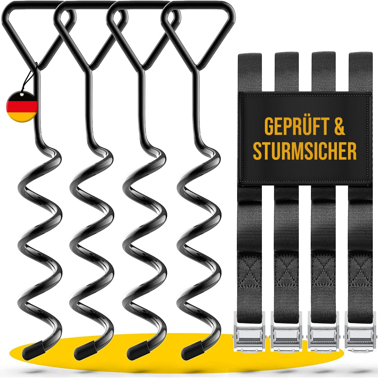 Schmitz.Tools Bodenanker Trampolin Erdanker – Extra sichere Premium-Ausführung, verstellbarer XXL-Gurt, 2,50 m, rostfrei