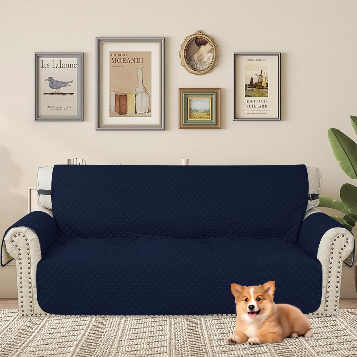 Thumbnail 1 de CYCMACO Couvre canapé imperméable 4 places universel antidérapant avec accoudoirs (bleu foncé)