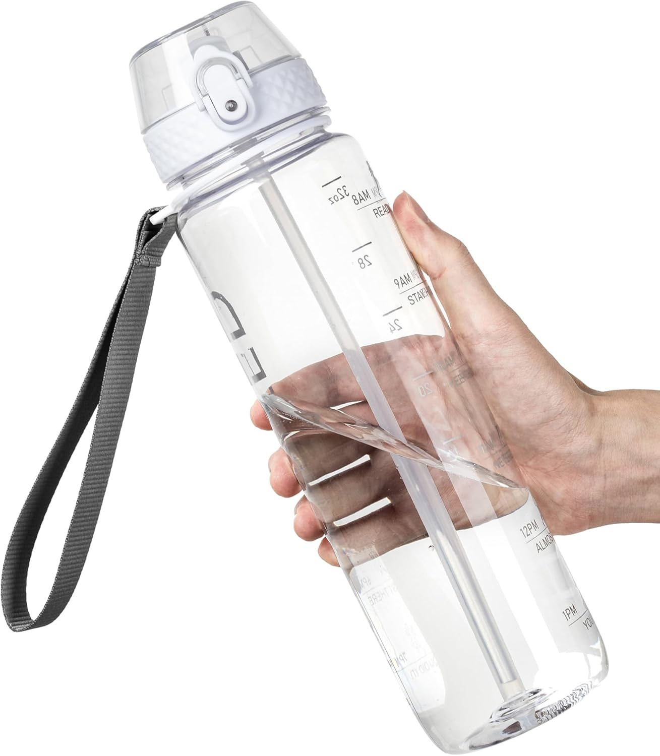 Detalle de OLDLEY 1L Sports Water Bottle with Straw – BPA Free Tritan, Leakproof, Time Marker