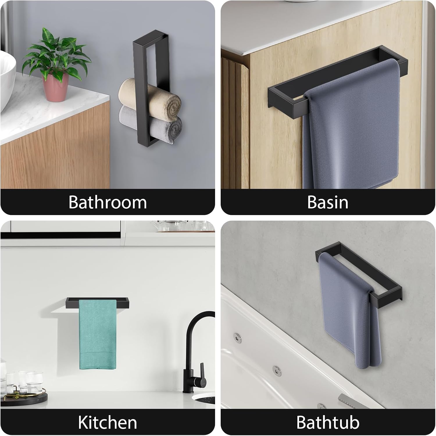 Thumbnail 6 de YACVCL 30cm Self-Adhesive Towel Holder in Matte Black (SUS304 Stainless Steel)