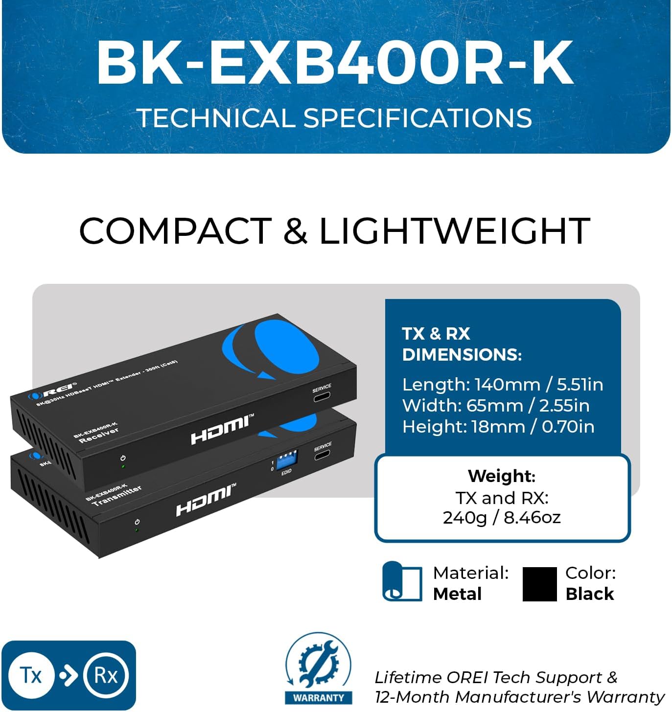 Thumbnail 4 de Orei BK-EXB400R-K HDMI Extender 400 Ft