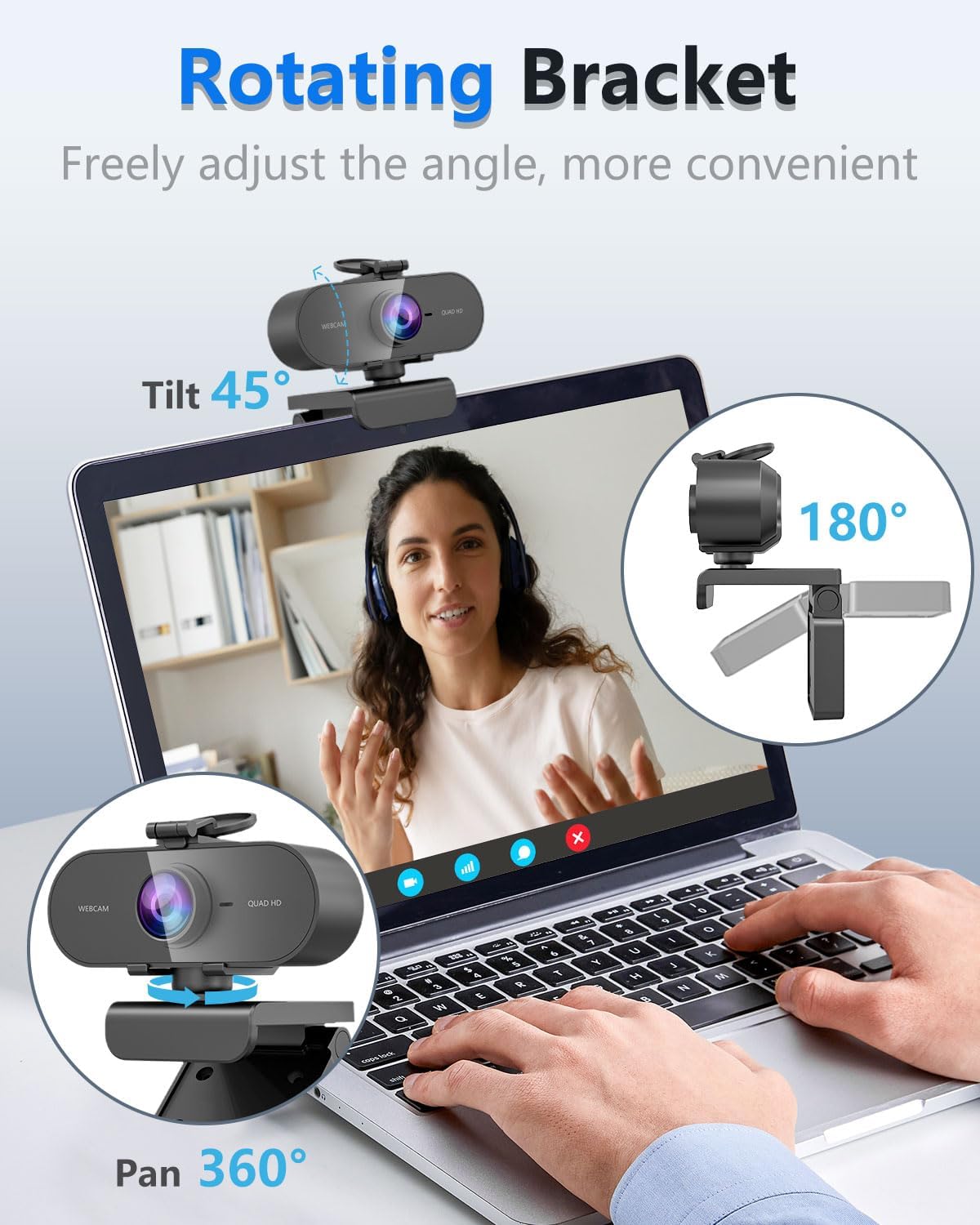 Thumbnail 4 de Kouric 2K Webcam with Microphone and Privacy Cover (USB plug-and-play) for PC, Laptop and Mac