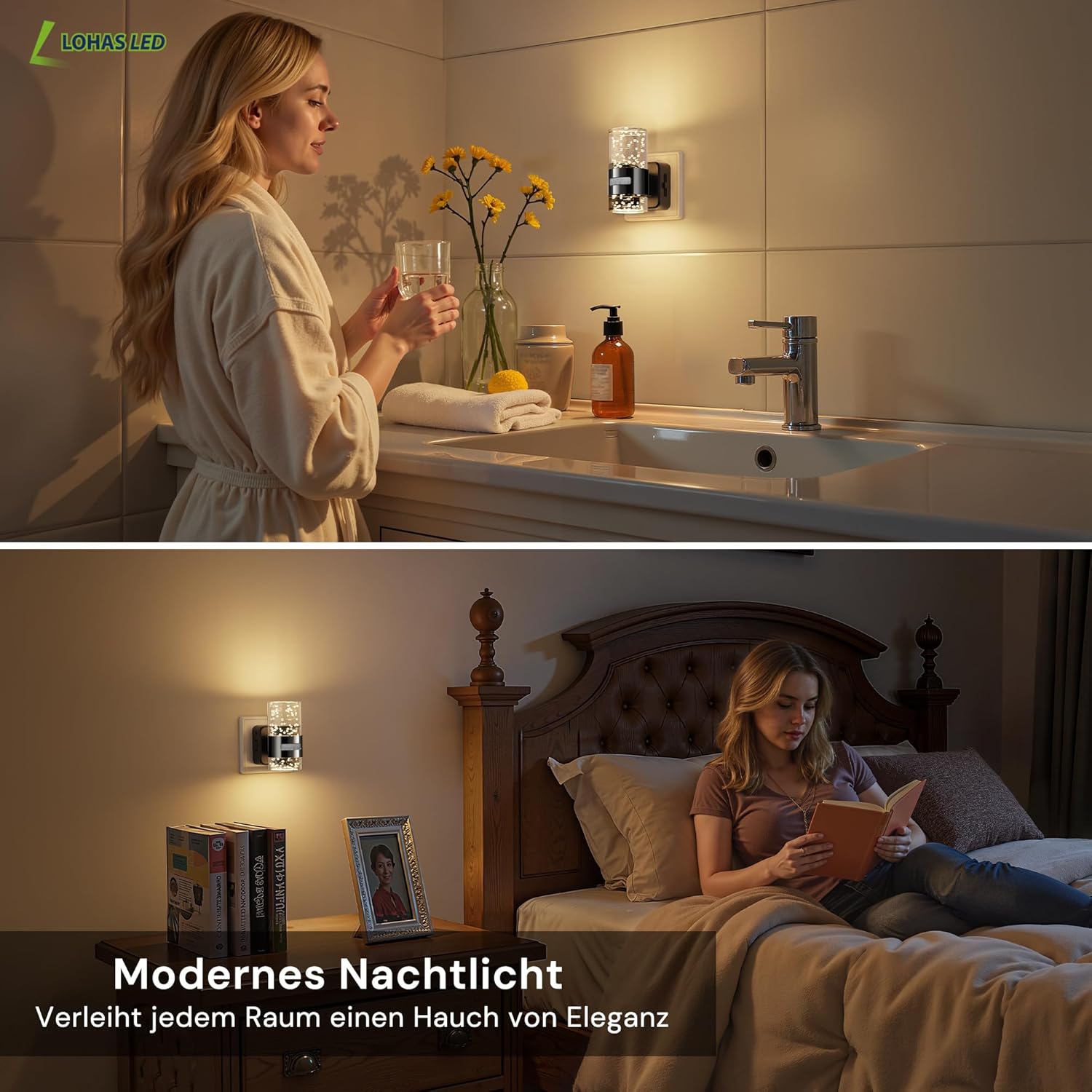 Thumbnail 3 de LOHAS-LED Nachtlicht-Steckdose mit Bewegungssensor und 3 Modi (EIN/AUTO/AUS), warmweiß 3000K – schwarz