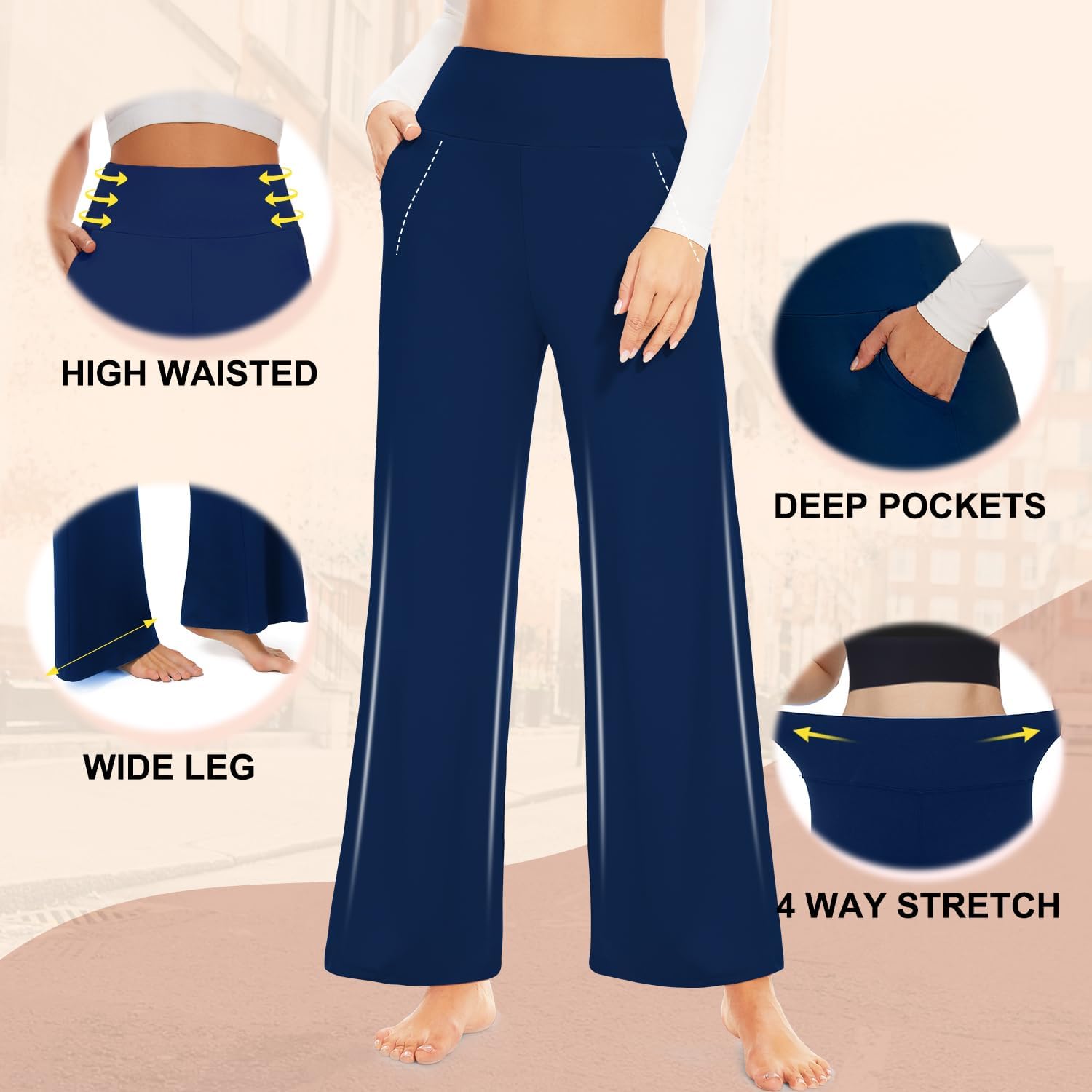 Detalle 2 de we fleece Women's Wide Leg Pants with Pockets, High-Waisted Palazzo Sweatpants