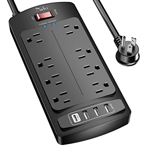 Detalle de Nuetsa Surge Protector Power Strip with 8 Outlets, 4 USB Ports, and 6 ft Cord