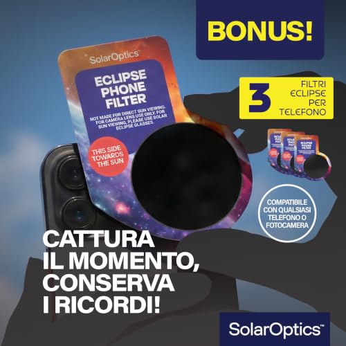 Detalle de Occhiali per Eclissi Solare 10 Pack con 3 Filtri per Smartphone – Kit completo Solar Optics