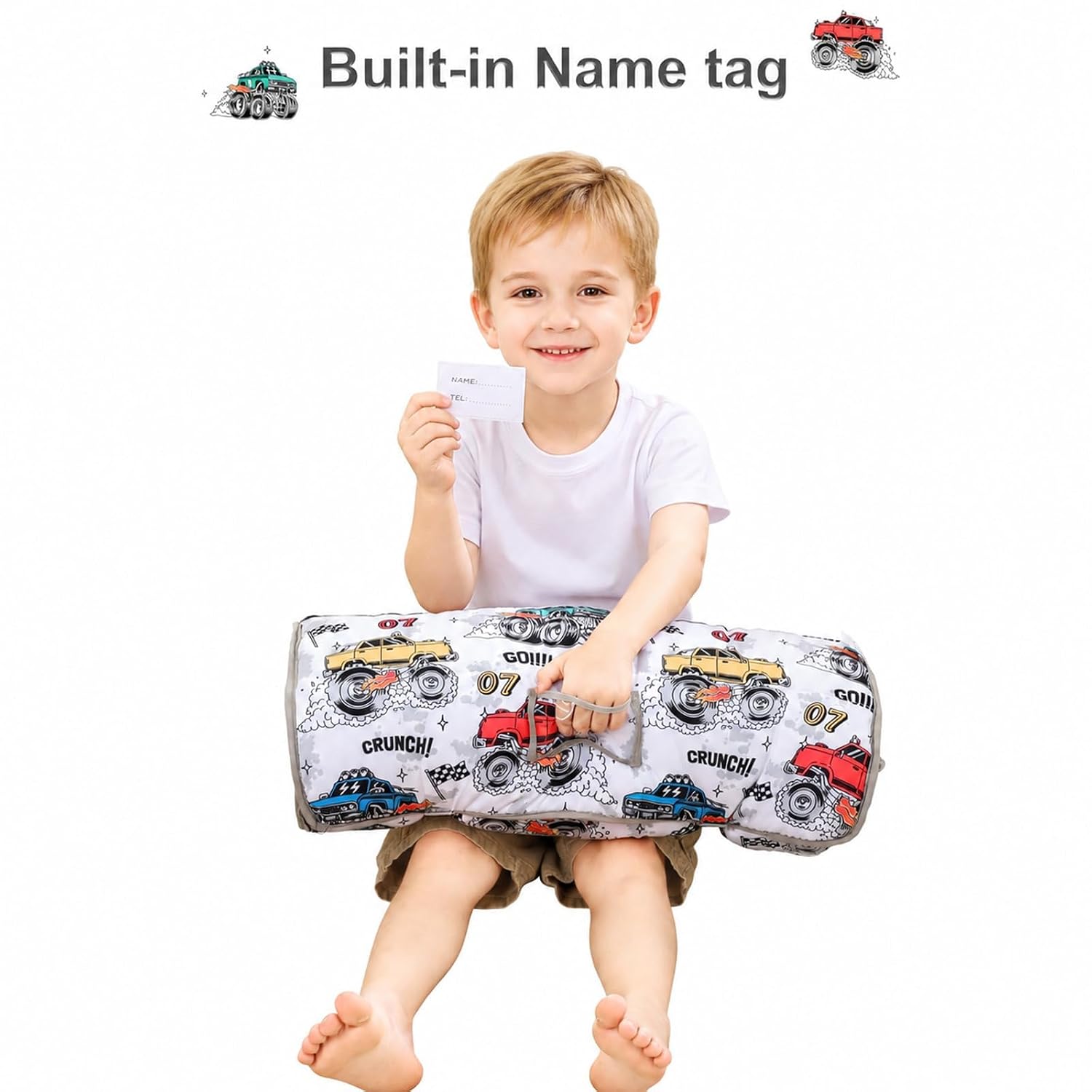Detalle 2 de Viviland Monster Truck Toddler Nap Mat with Pillow and Minky Blanket