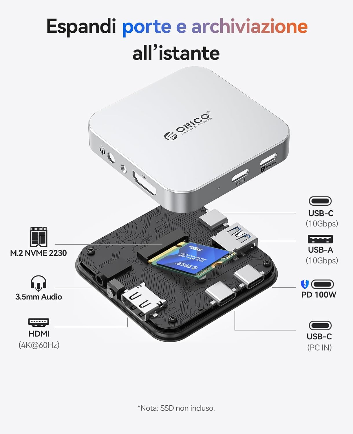 Detalle 2 de ORICO Docking Station USB-C magnetica 100 W