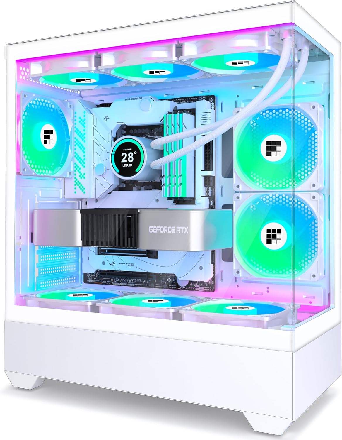 Detalle de FOIFKIN F1 PC Gehäuse - 6 PWM ARGB-Lüfter, ATX Mid-Tower