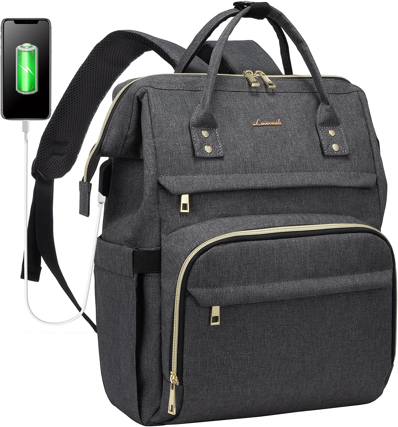 Thumbnail 6 de LOVEVOOK Damen-Rucksack für Schule & Büro (wasserdicht) mit USB-Ladeanschluss – Dunkelgrau