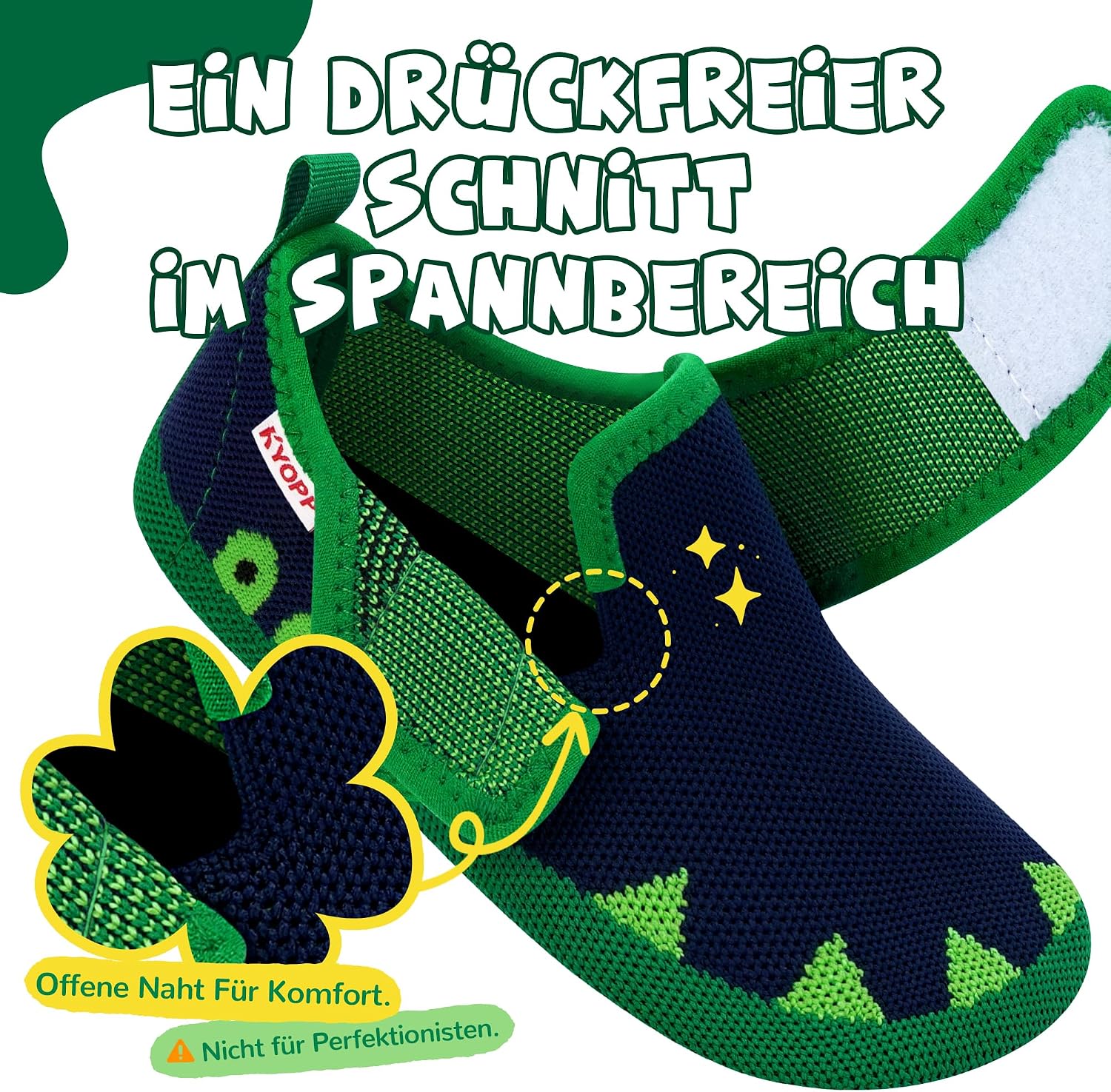 Detalle de Kyopp Kinder-Hausschuhe im Barfußschuh-Stil mit Klettverschluss (rutschfeste Sohle)