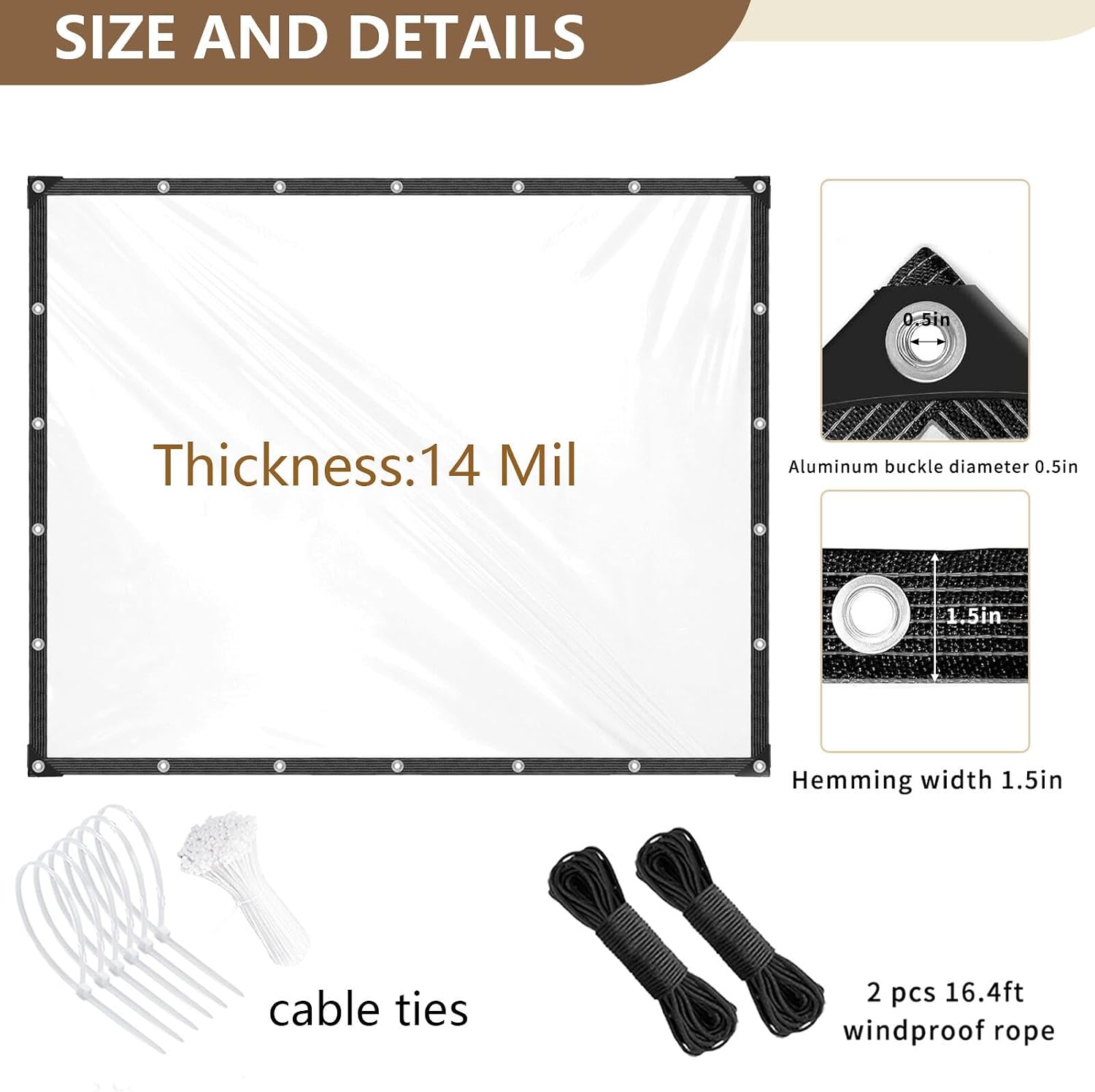 Detalle de KGOSAUO clear tarps with grommets 10x10 ft Clear Vinyl Tarp, 14-Mil