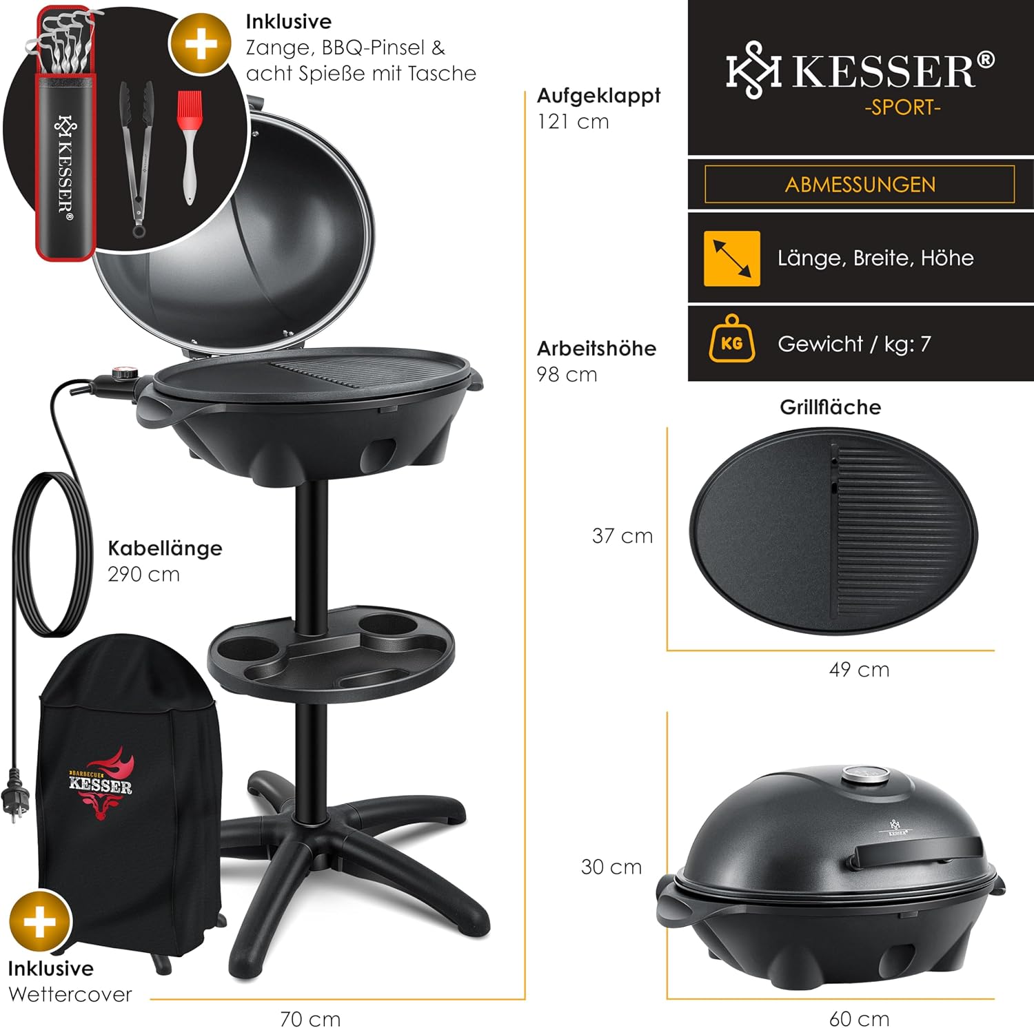 Thumbnail 6 de KESSER® Elektrogrill 2in1 Tisch- & Standgrill mit Deckel (2.400 W), XXL Antihaft-Grillplatte